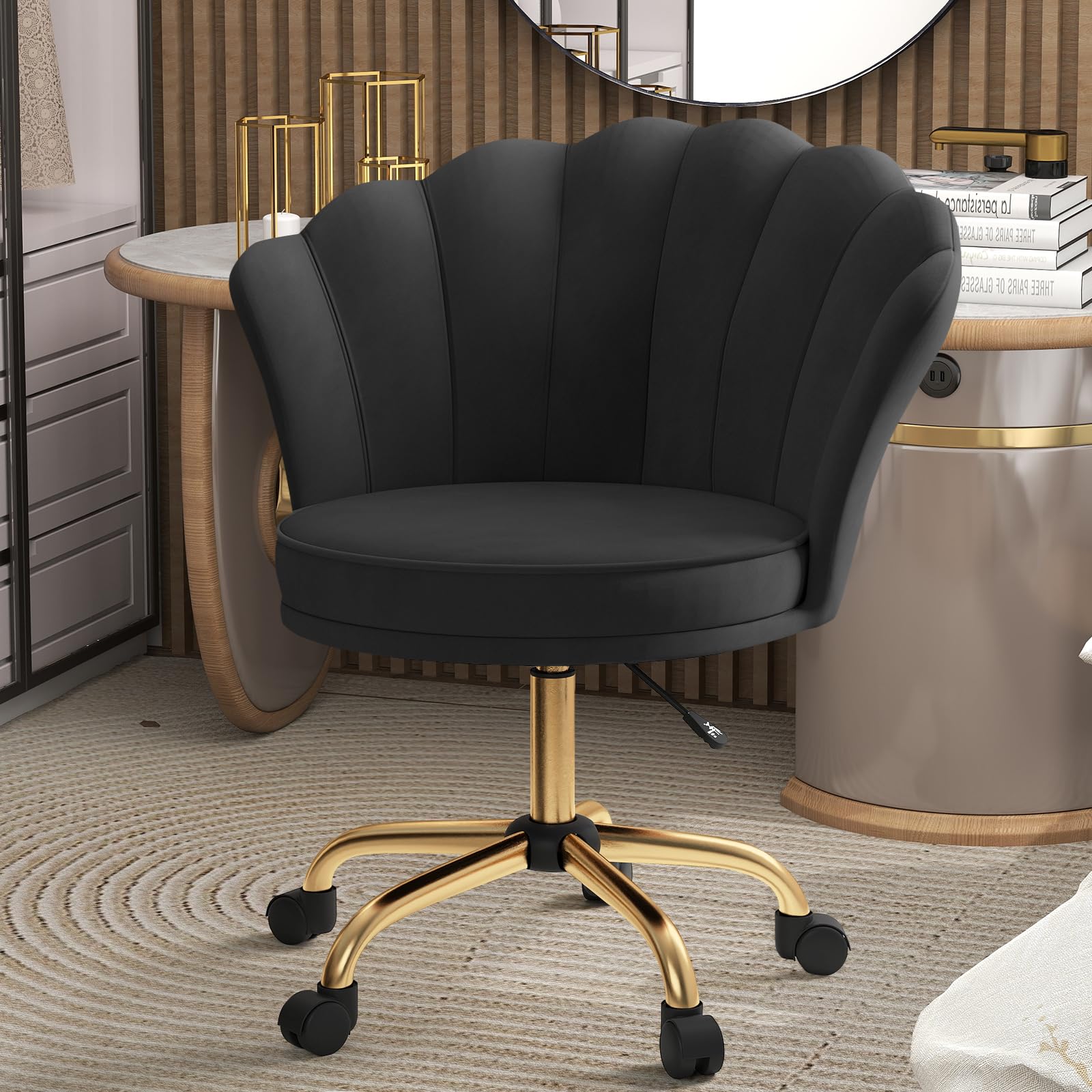 Aivermeil Upholstered Vanity Swivel Chair, Adjustable Height, Black