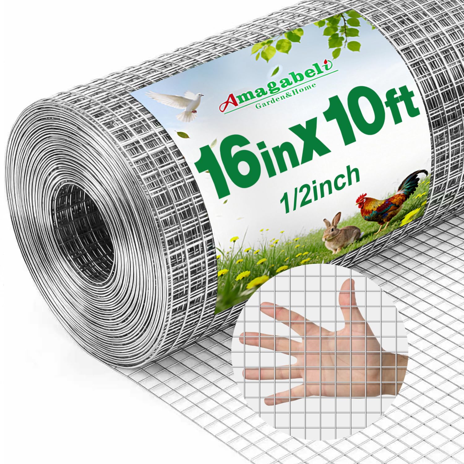 AMAGABELI GARDEN &amp; HOME Hardware Cloth Chicken Wire Fence 1/2 inch 15.7 in x 10 ft Galvanized Welded Cage Wire for Bird Wire Gopher Wire Rabbit Wire Snake Fence Poultry Netting Cage Screen