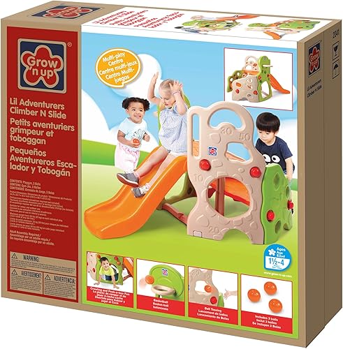 Miniatura 4 de Grow'n Up Lil Adventurers - Juego de trepador y tobogán multijuego con aro de baloncesto, actividades de escalada y gateo, 3 bolas de plástico con