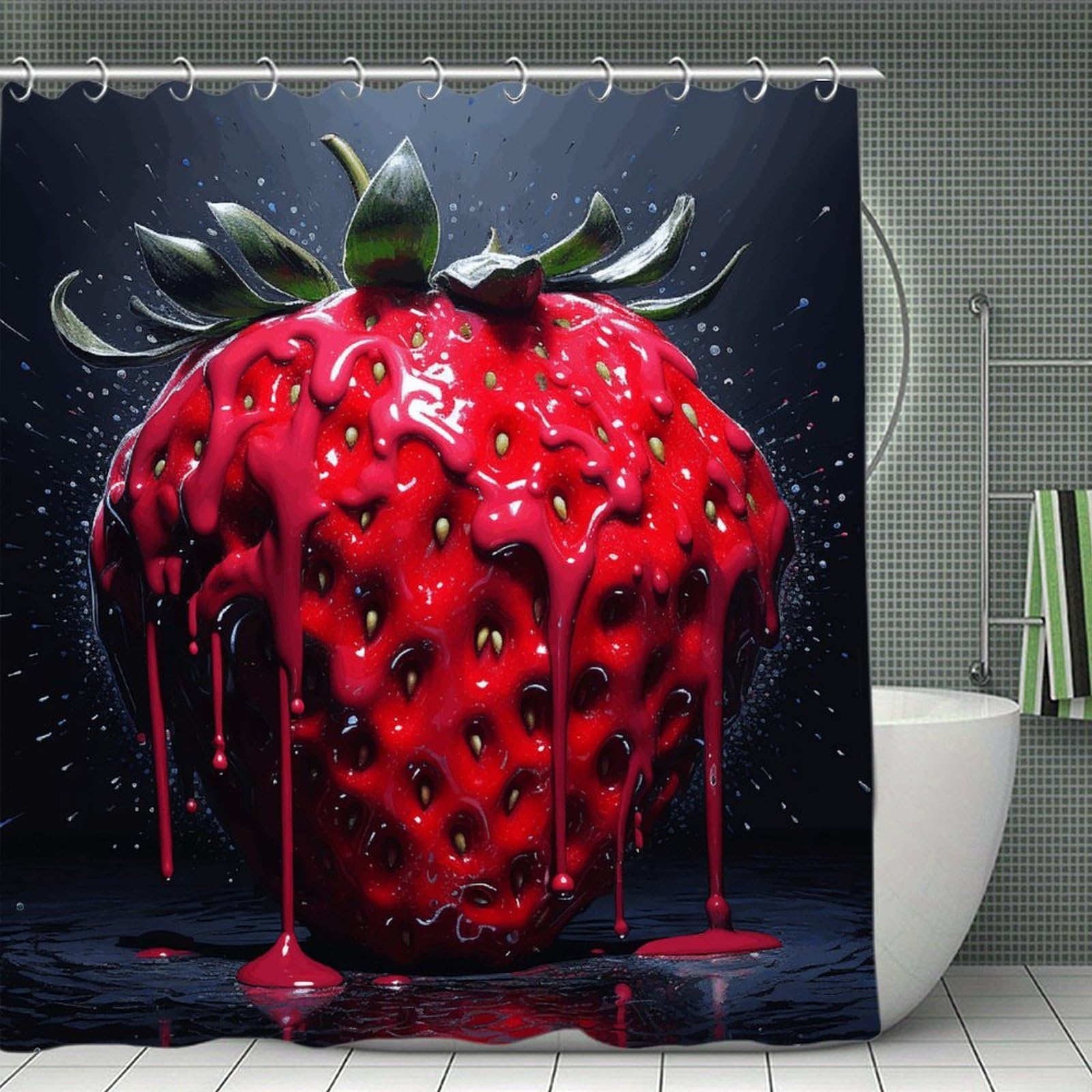QMNLKH Bright Red Strawberries Shower Curtain with Hooks, Waterproof Bath Curtains for Bathroom, Lightweight Bath Curtains Liner for Hotel, Personalized Bath Curtain for Spa, 70.8 Inch