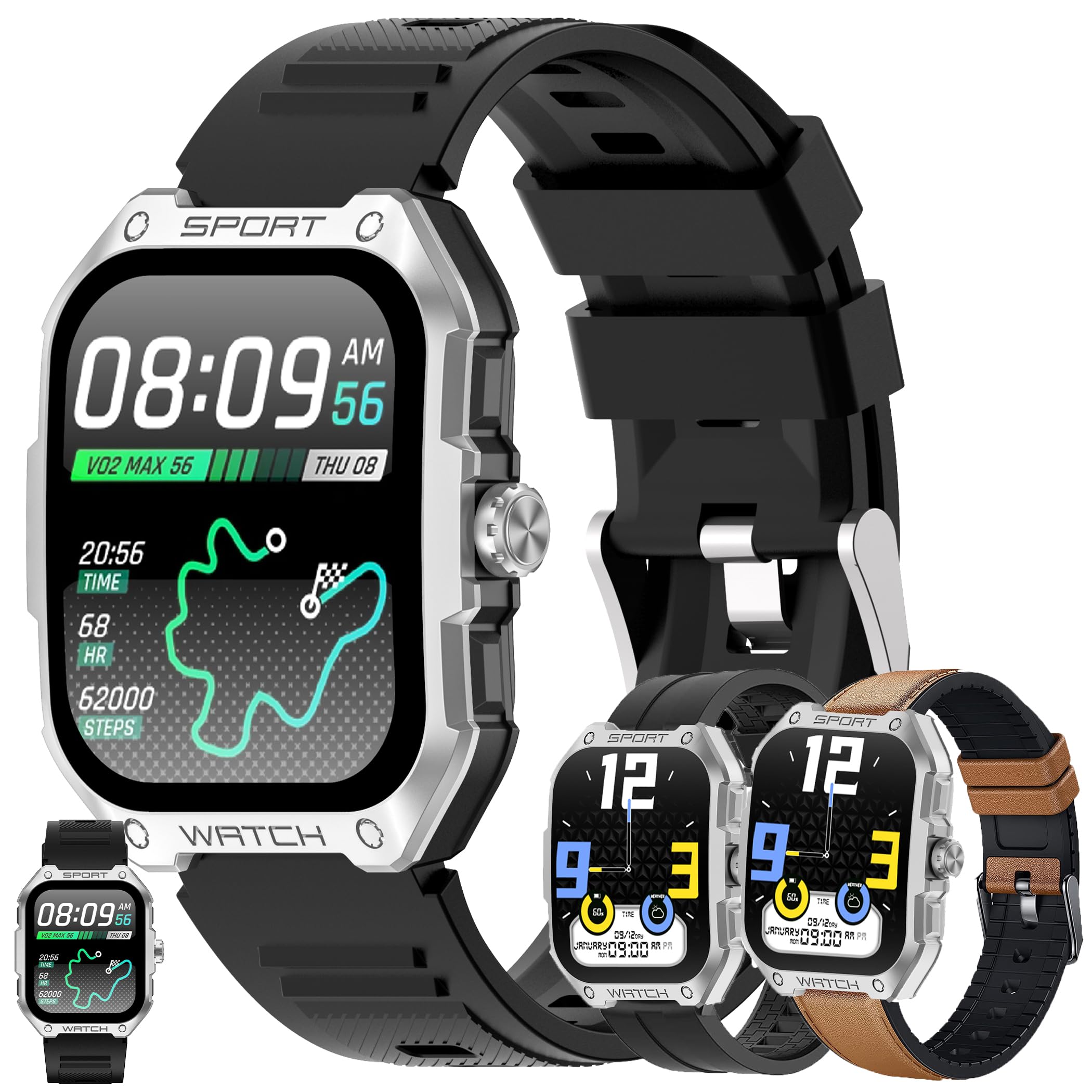 Reloj inteligente GPS de 1,83 pulgadas AMOLED para hombre con función de teléfono, batería de 370 mAh, reloj deportivo con llamadas con monitor de sueño, resistente al agua 5 ATM, reloj