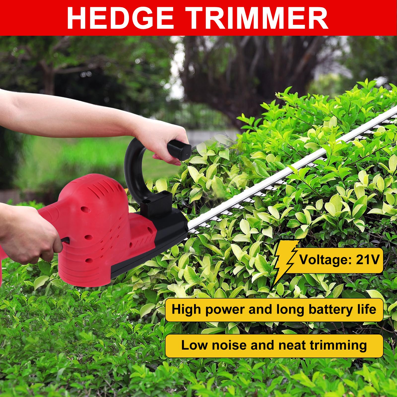 tagliasiepi a batteria 21 V, lunghezza 40 cm, impugnatura ergonomica, elettrico custodia protettiva, per arbusti