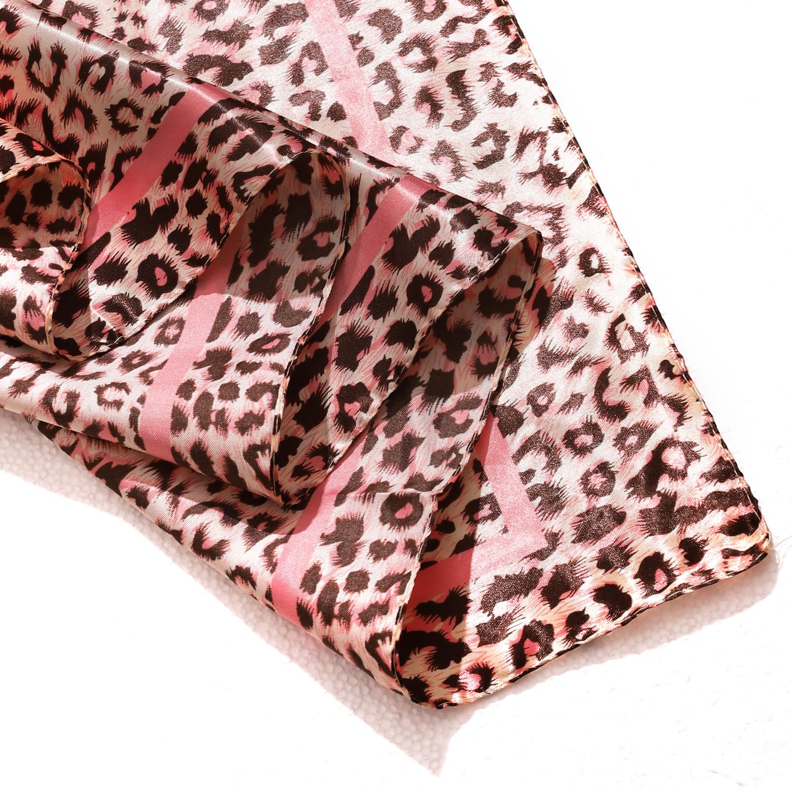 Bufanda grande de satén para la cabeza de 35 pulgadas para mujer, bufanda de seda para el cabello, pañuelo de color sólido para el cabello nocturno para dormir, Leopardo (rosa), Grande 4
