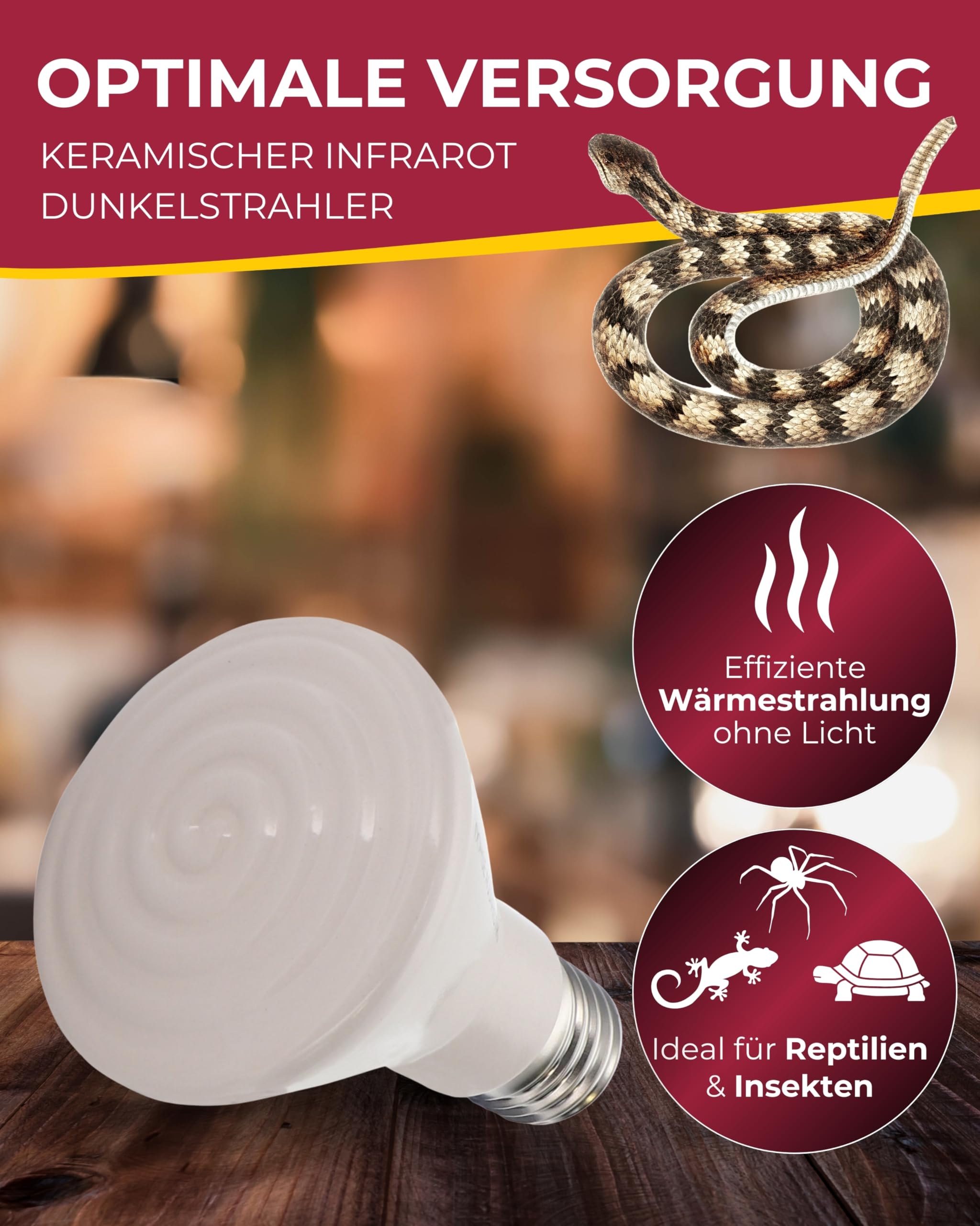 HOBBY Terraristik Elstein Strahler I IOT 90, 250 W I Keramischer Infrarot Dunkelstrahler zur Reptilien- und Insektenhaltung I Terrarium Wärmestrahler I langlebige Wärmelampe für Terrarien