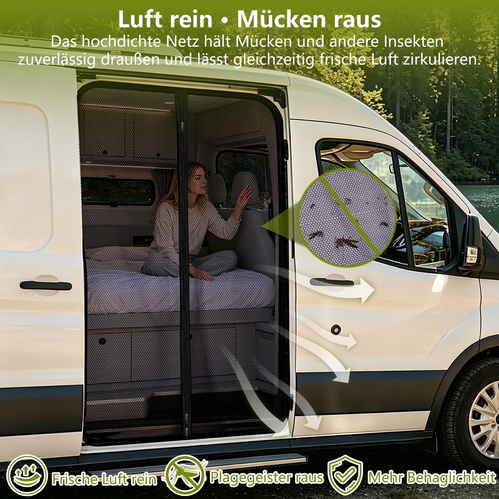 Moustiquaire Magnétique Porte Coulissante pour Ford Transit Custom | XCBYT, Anti-Insectes Voiture, Facile à Installer, épouse Parfaitement, Matériel de Camping