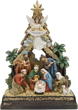 Vittoria Collection 11" Nativity Set Scene Manger Baby Jesus Joseph Mary Three Kings Catholic Religious Statue Sculpture Figurine Christmas Made in Italy