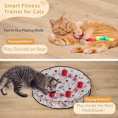 Miniatura 7 de Juguetes interactivos para gatos, 2 en 1, pelota rodante en tapete de juego de 28 pulgadas y opción de juego al aire libre  Juguete automático para