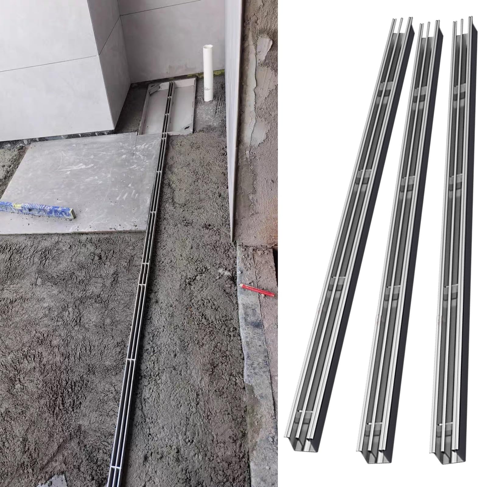 Kit caniveau mince 5,5x5cm drainage linéaire extérieur terrasse patio