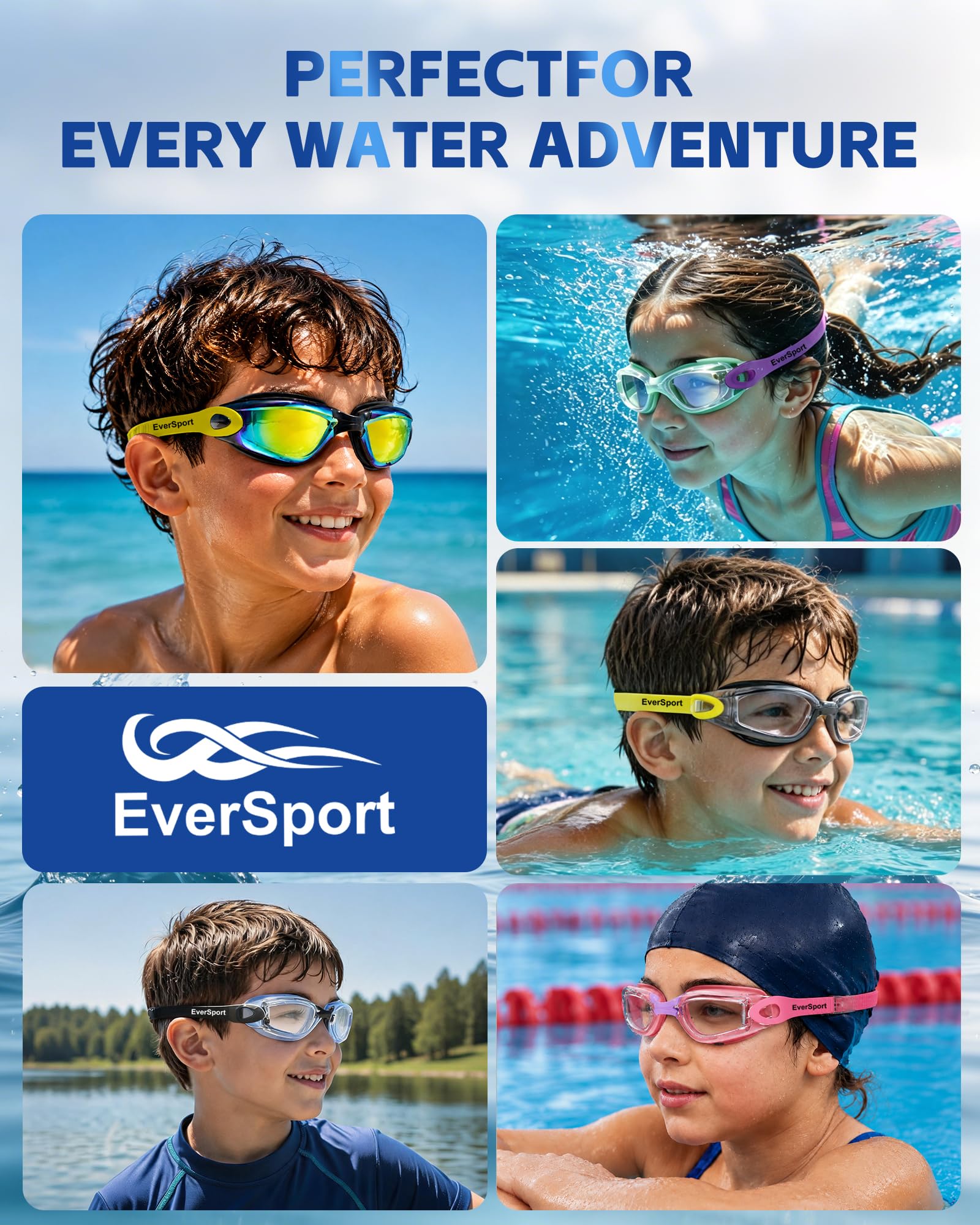 EVERSPORT - Occhialini da Nuoto, Azzurro e Verde