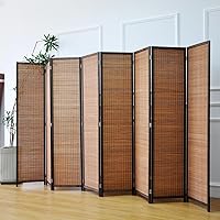 Vista 3 de Divisor de habitación de bambú de 8 paneles y pantalla de panel plegable, divisor de panel de bambú para separación de habitaciones, marrón, 67
