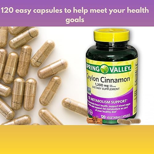 Miniatura 2 de Spring Valley Ceilán Canela-(cinnamomum verum) Cápsulas 1200mg 120ct (paquete de 1), set con estuche semanal Fusion Shop Store (1)
