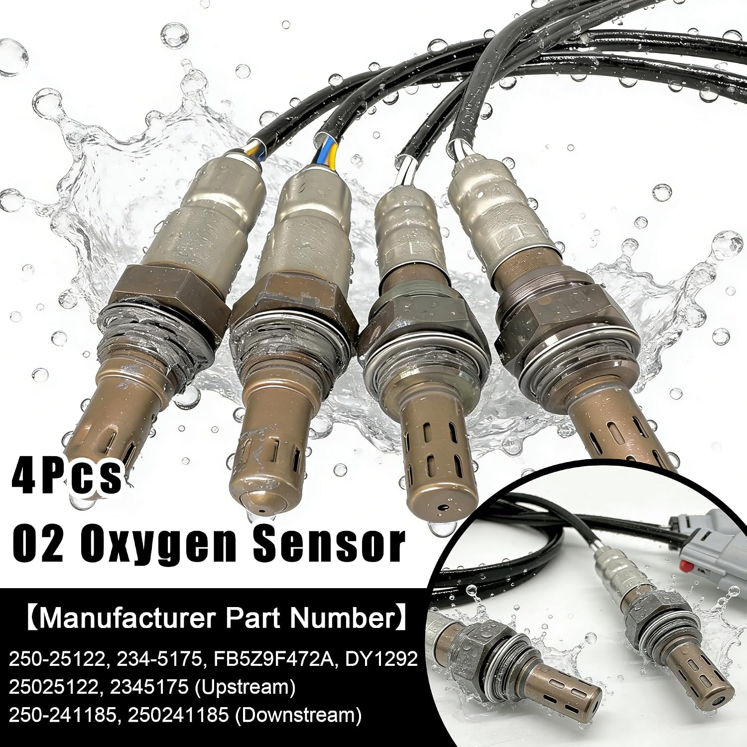 250-25122 250-241185 4Pcs O2 Oxygen Sensor Compatible with Ford Edge/Explorer/Flex/Police Interceptor Sedan/Taurus& Lincoln Continental/MKS/MKT/MKX Upstream Downstream Replaces 234-5175