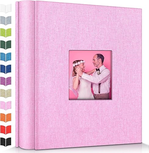 Miniatura 126 de Álbum de fotos de 4 x 6 pulgadas con 300 bolsillos, álbumes de fotos deslizables, cubierta de lino, libro de recuerdos con ventana frontal, página