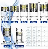Échelle télescopique en acier inoxydable de 3,2 m - Légère et polyvalente - Pour un usage domestique - Portable et facile à ranger - Convient pour les travaux de toiture et une utilisation en - 3