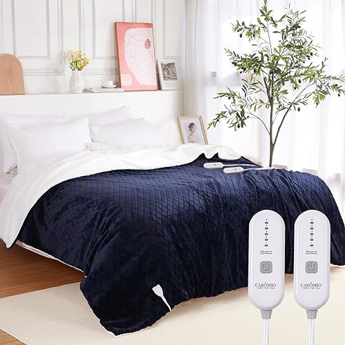Miniatura 1 de CAROMIO Manta eléctrica térmica tamaño King con doble control, manta térmica de franela sherpa, manta térmica suave y gruesa para sofá con 5 ajustes