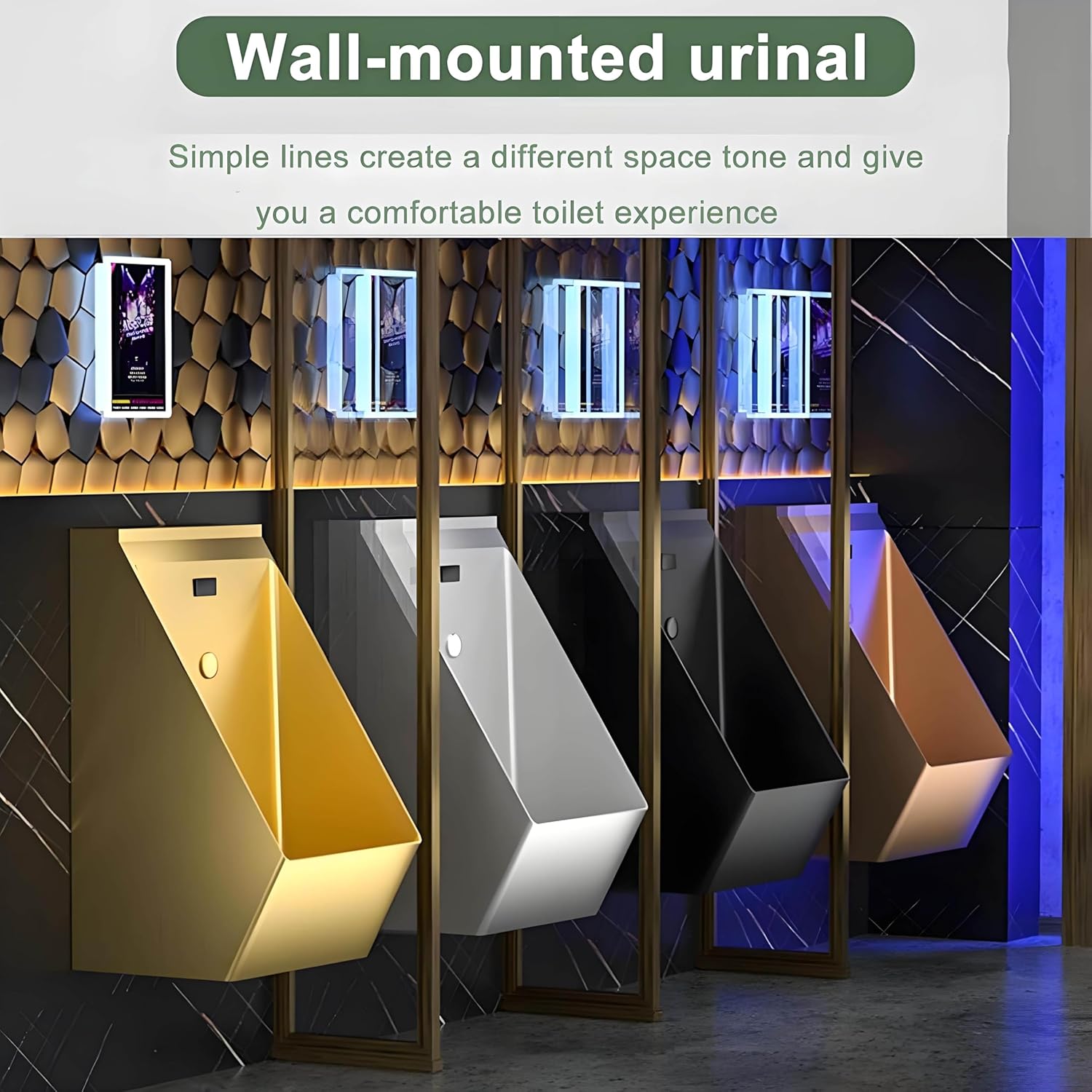 Touchless Automatic Sensor Urinal - Wall Mounted 304 Stainless Steel Anti-Splash & Odor-Proof Easy Installation for Bathrooms - Modern Design Hygienic，Black
