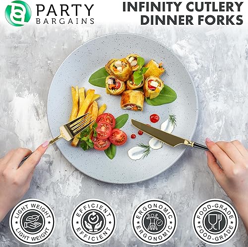 Miniatura 7 de Party Bargains Tenedores desechables de plástico para cena, 20 unidades, negro y dorado, cubiertos de cocina de diseño moderno infinito, perfectos