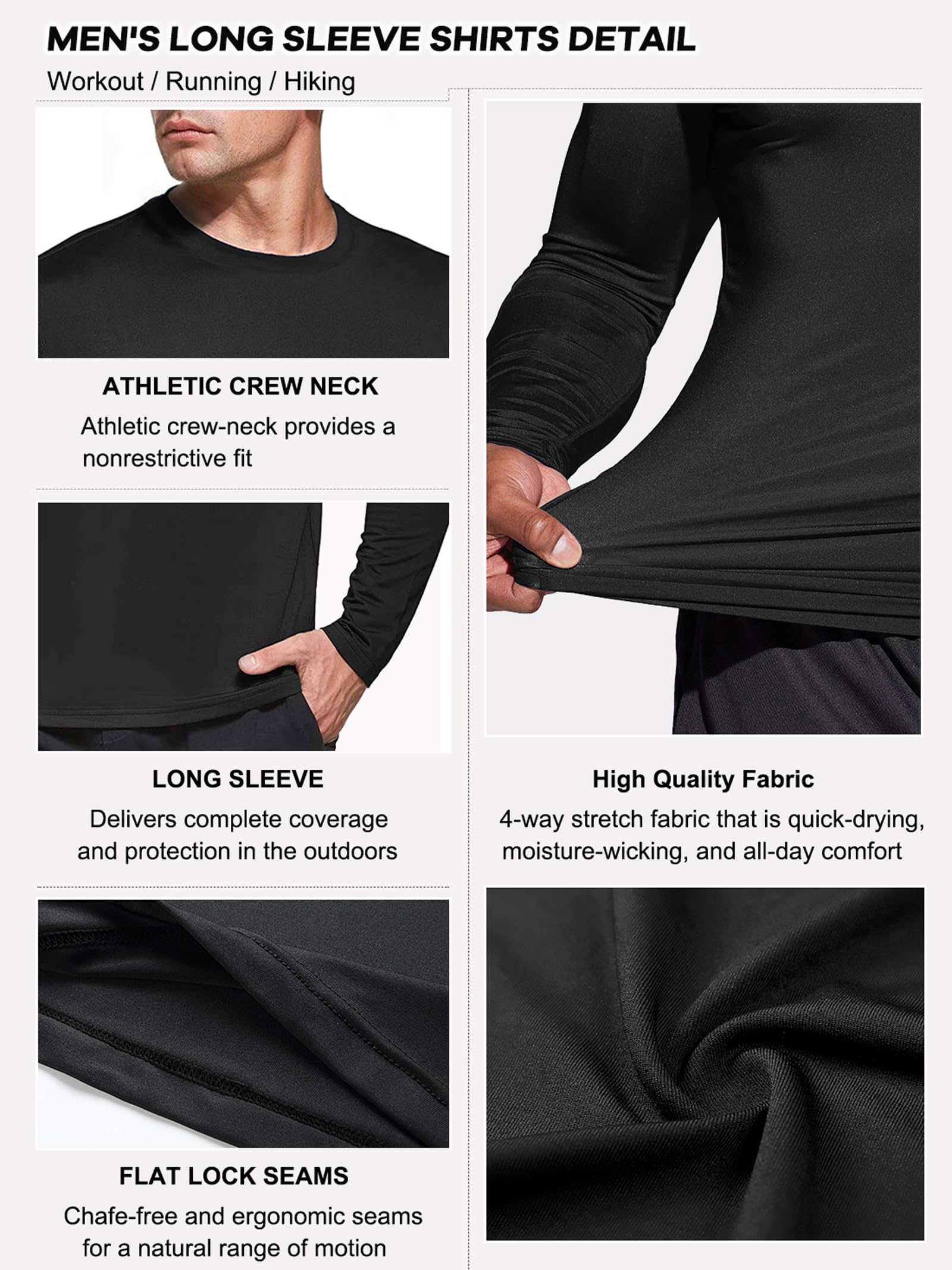 Paquete de 1, 3 o 5 Camisetas de Manga Larga para Hombre, Ajuste seco, protección Solar UPF 50+, Camisetas atléticas para Gimnasio y Entrenamiento para Correr