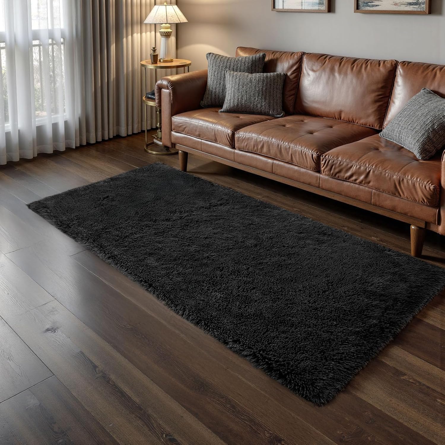 Treeboy Modern Grey Area Rug 60x220cm, Washable Anti-Slip Shaggy Soft Carpet Mat for Bedroom & Kids