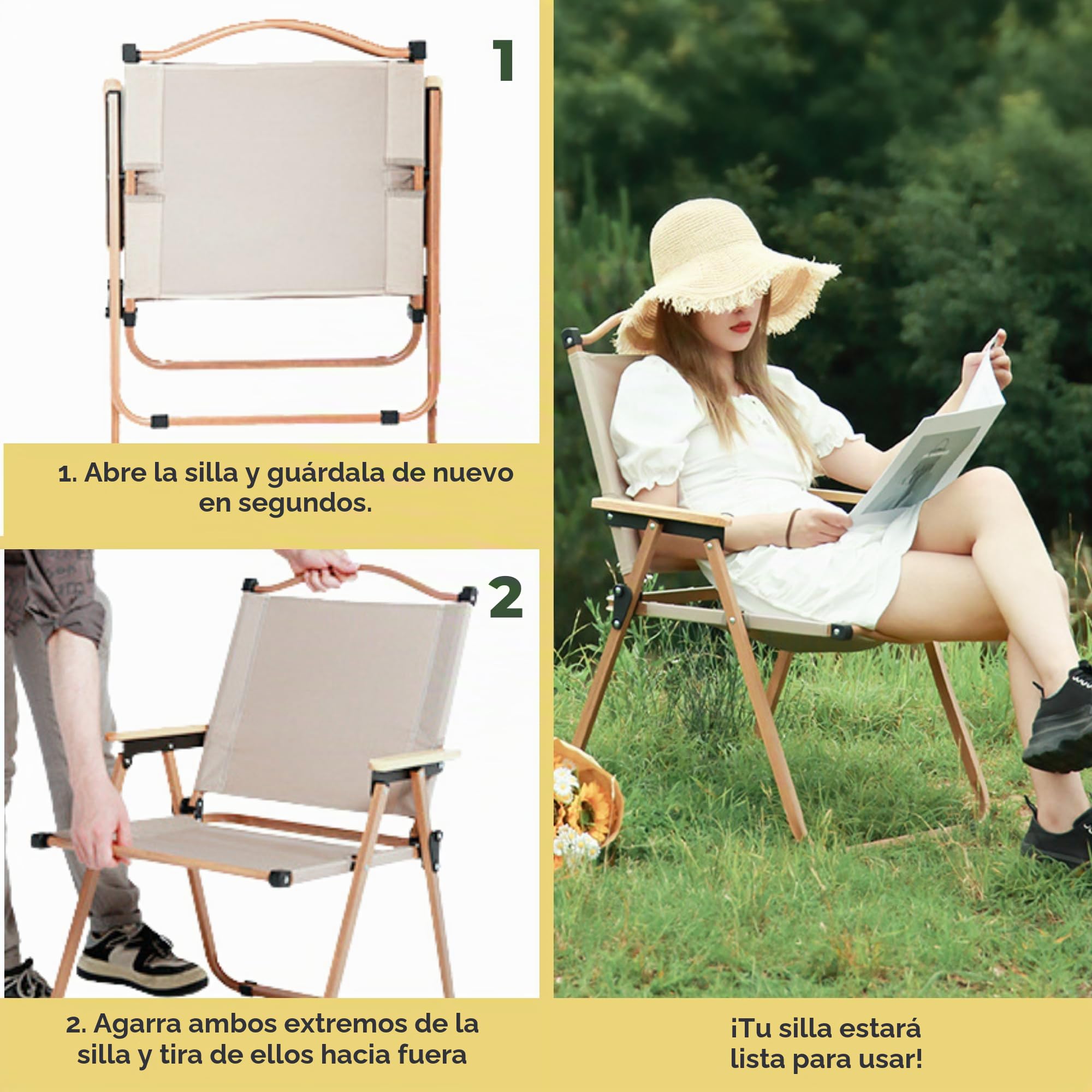 MAGIC SELECT 2 Ud Silla Camping Plegable Aluminio | Silla Picnic Metálica, Para Playa, Glamping, Jardín, Barbacoa, Para Viajes, Excursión, Río, Cualquier Terreno, 75x45x47cm