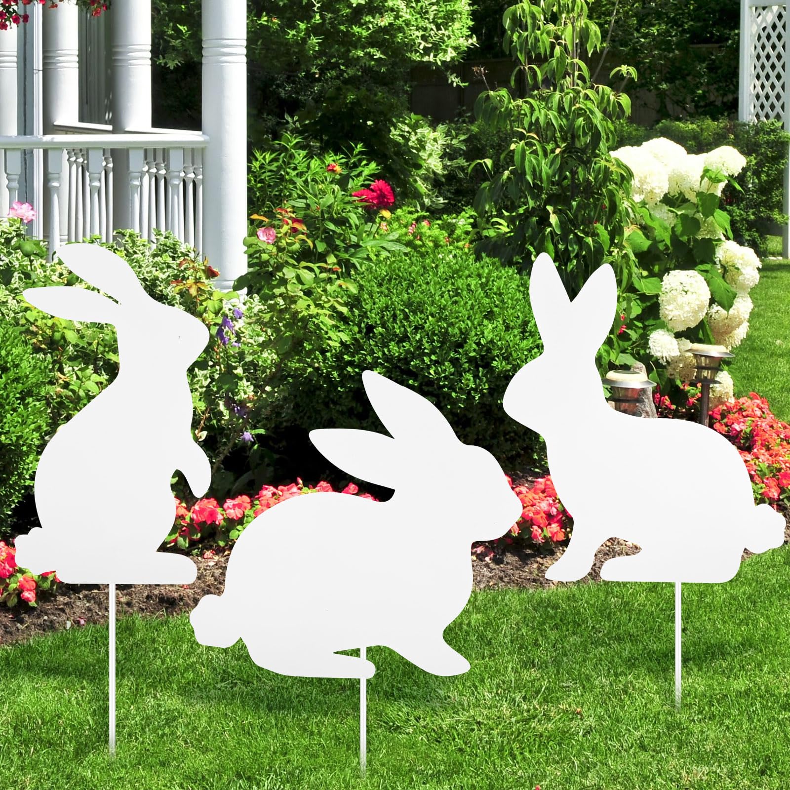 Snapklik.com : 3 Pcs Large Easter Bunny Yard Signs Metal Rabbit Garden ...