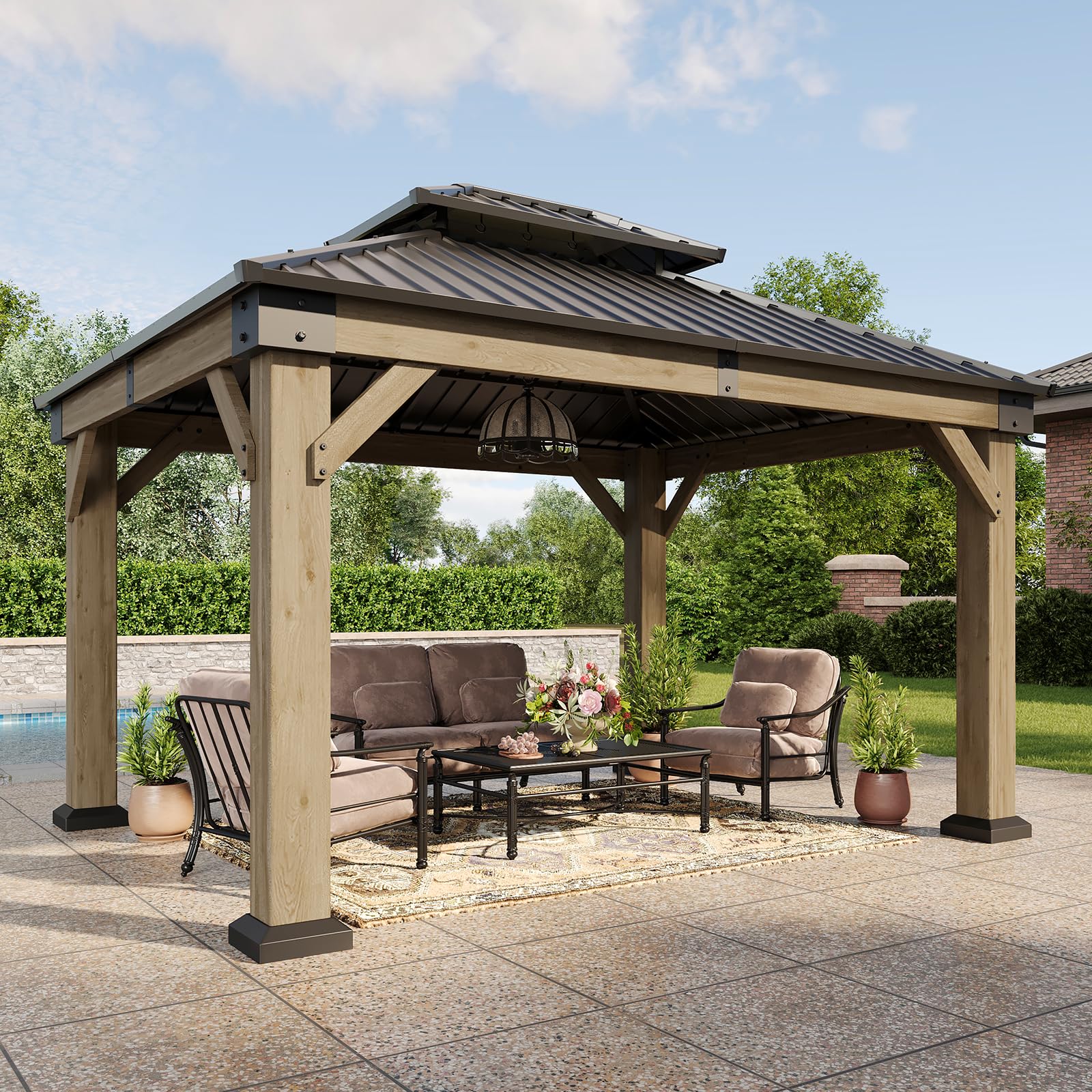 Aoxun 10x12 Wood Gazebo