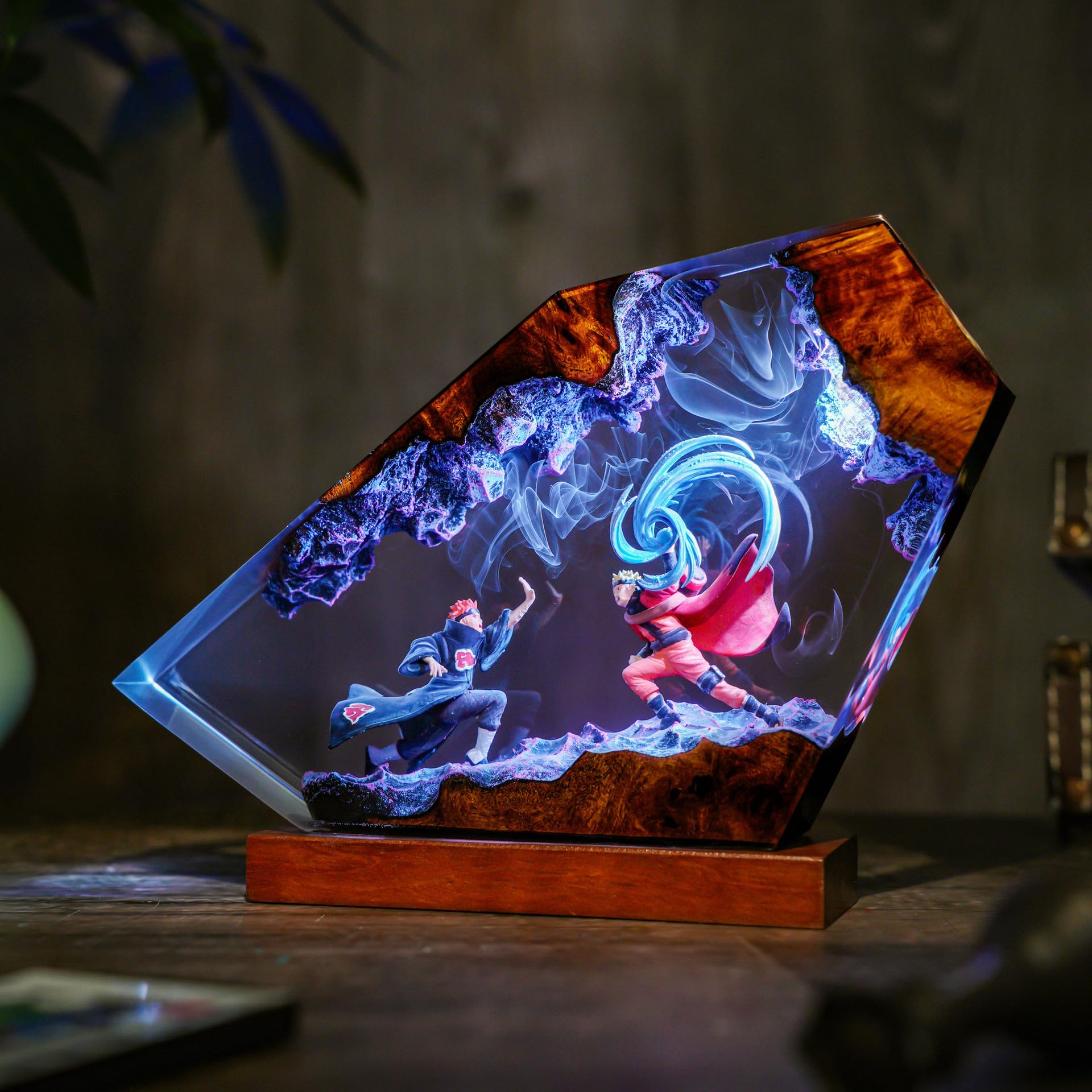 3D Epoxidharz Nachtlicht,Upgrade Naruto Anime-Artikel Ornamente mit Holzsockel,Nachttischlampe mit USB-Kabel und 16 Farbe Remote Mehrfarbige Nacht Lampe,Desktop Dekor Geschenke (Stil 1)
