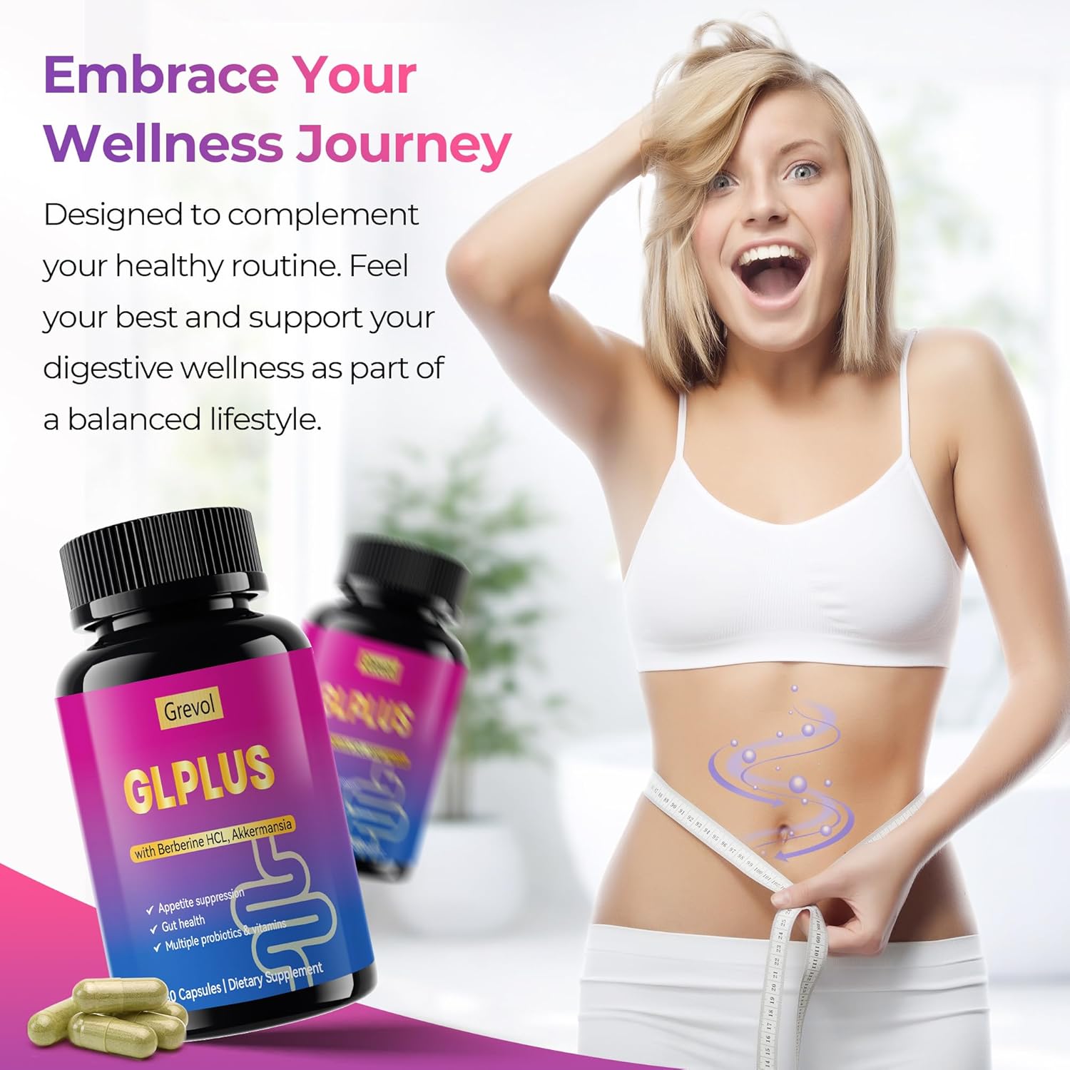 Grevol GLP-1 Support Supplement for Women : Berberine Supplement with Ceylon Cinnamon & Akkermansia for Weight Management - Appetite Suppressant & Metabolism Support – 60 Capsules