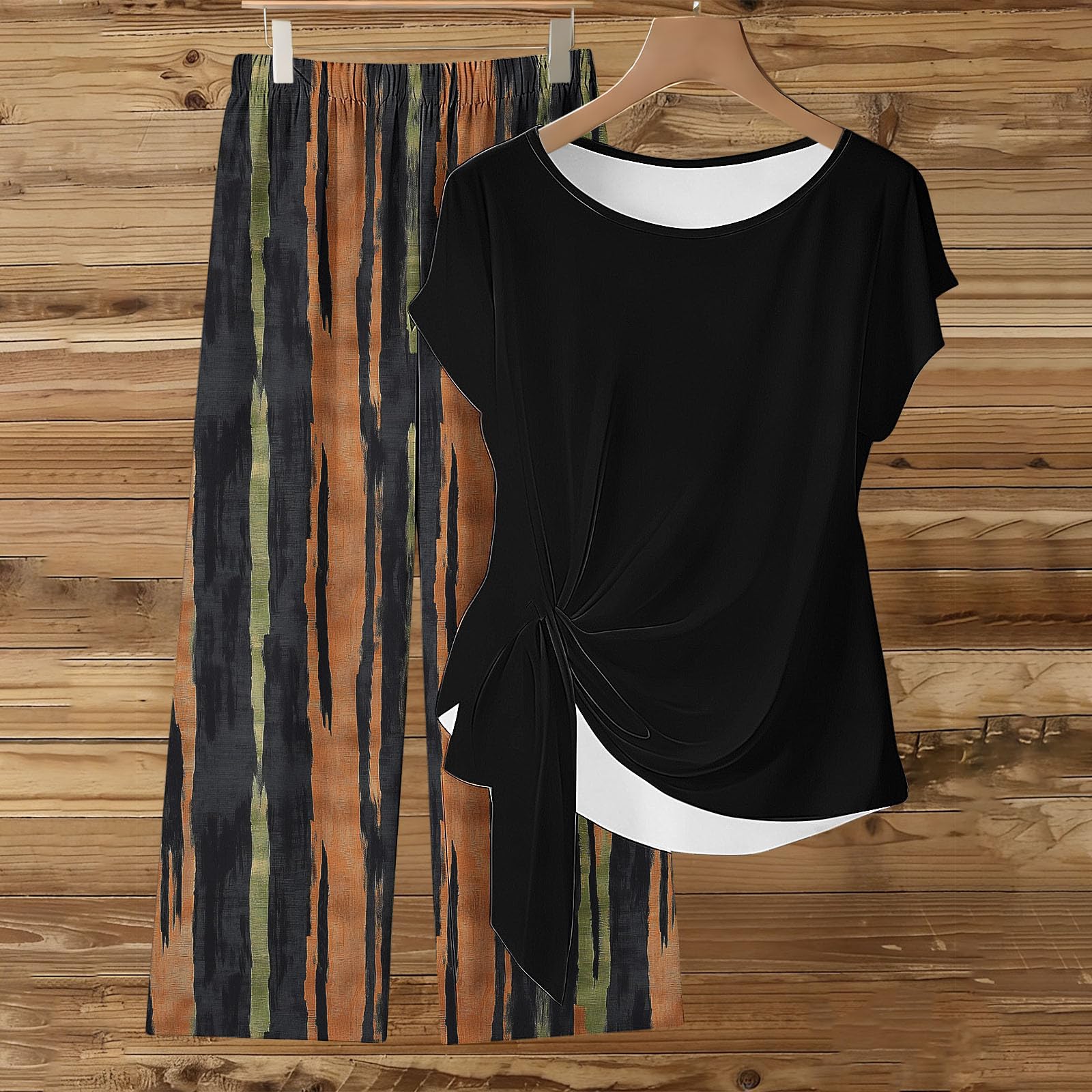 Conjunto Mujer Vestir Dos Piezas,Conjuntos Verano Dos Piezas Elegante Trajes de Blusa Manga Corta y Pantalón Piernas Anchas Casual Suelta Ropa Chándal Cómodo Loungewear Trabajo Diarios