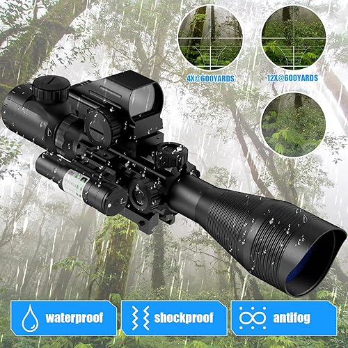 Vista 32 de 4-12/16x50EG Combo de alcance de rifle doble iluminado rojo/verde con láser verde/rojo 4 modelos retícula holográfica punto rojo para montaje en riel