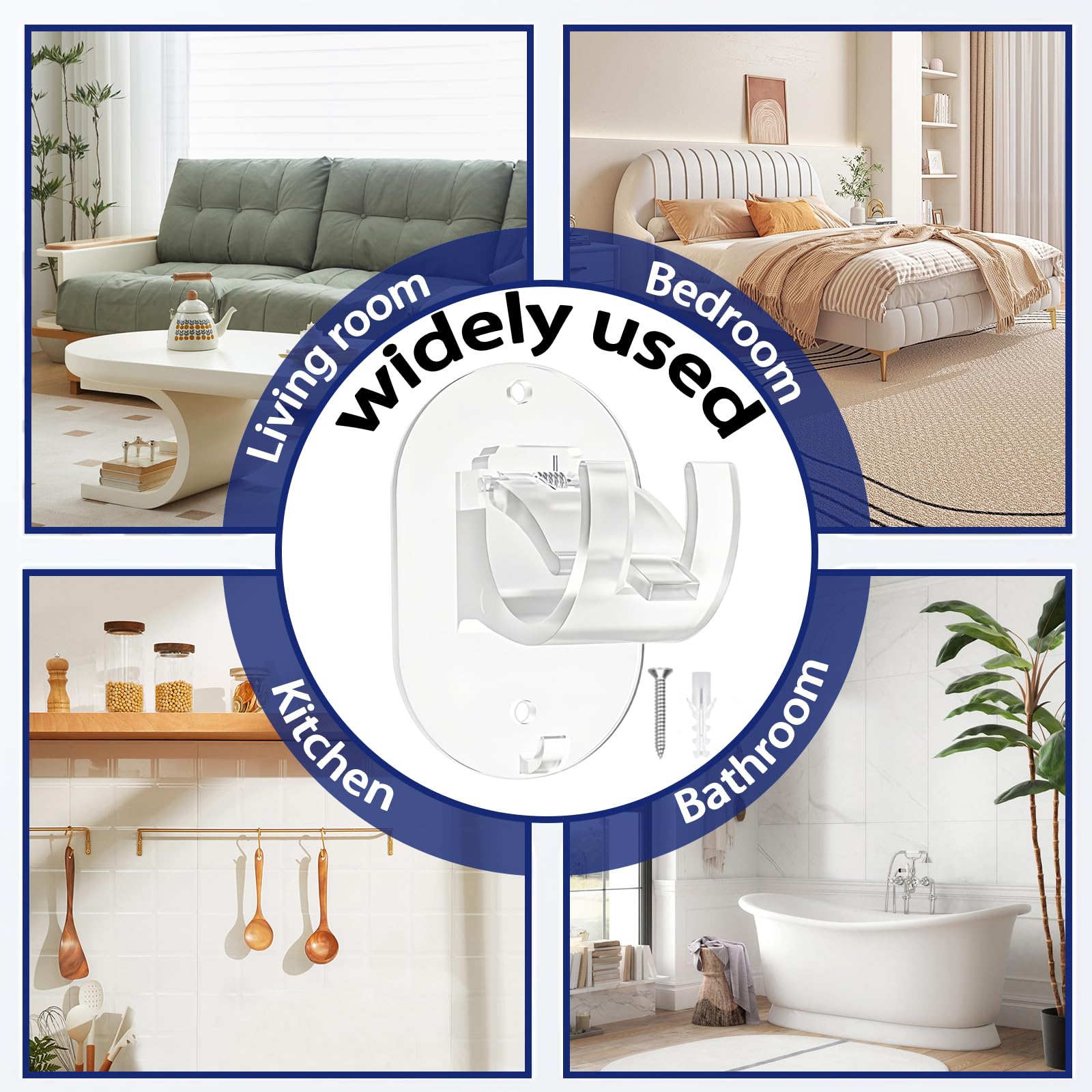 Ganci Per Tende Senza Bucare Yuqilin - 4 Pezzi Adesivi, Per Pareti Lisce, ABS - Foto 5