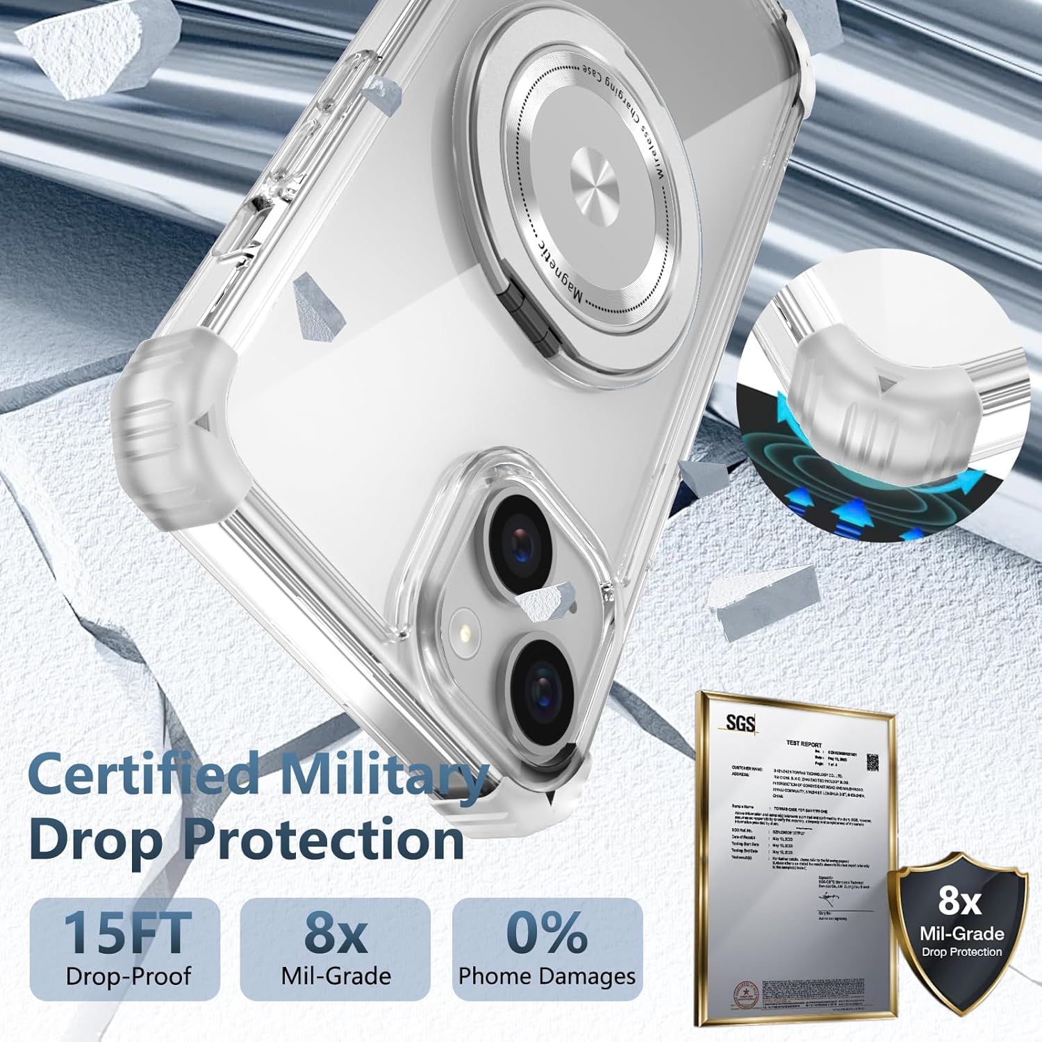 for iPhone 14 Plus Case Magnetic Compatible with MagSafe,with 2 Screen Protectors,Built-in Camera Cover+Kickstand Ring,Military Grade Drop Shockproof Heavy Duty Protection Phone Bumper Clear - Image 7