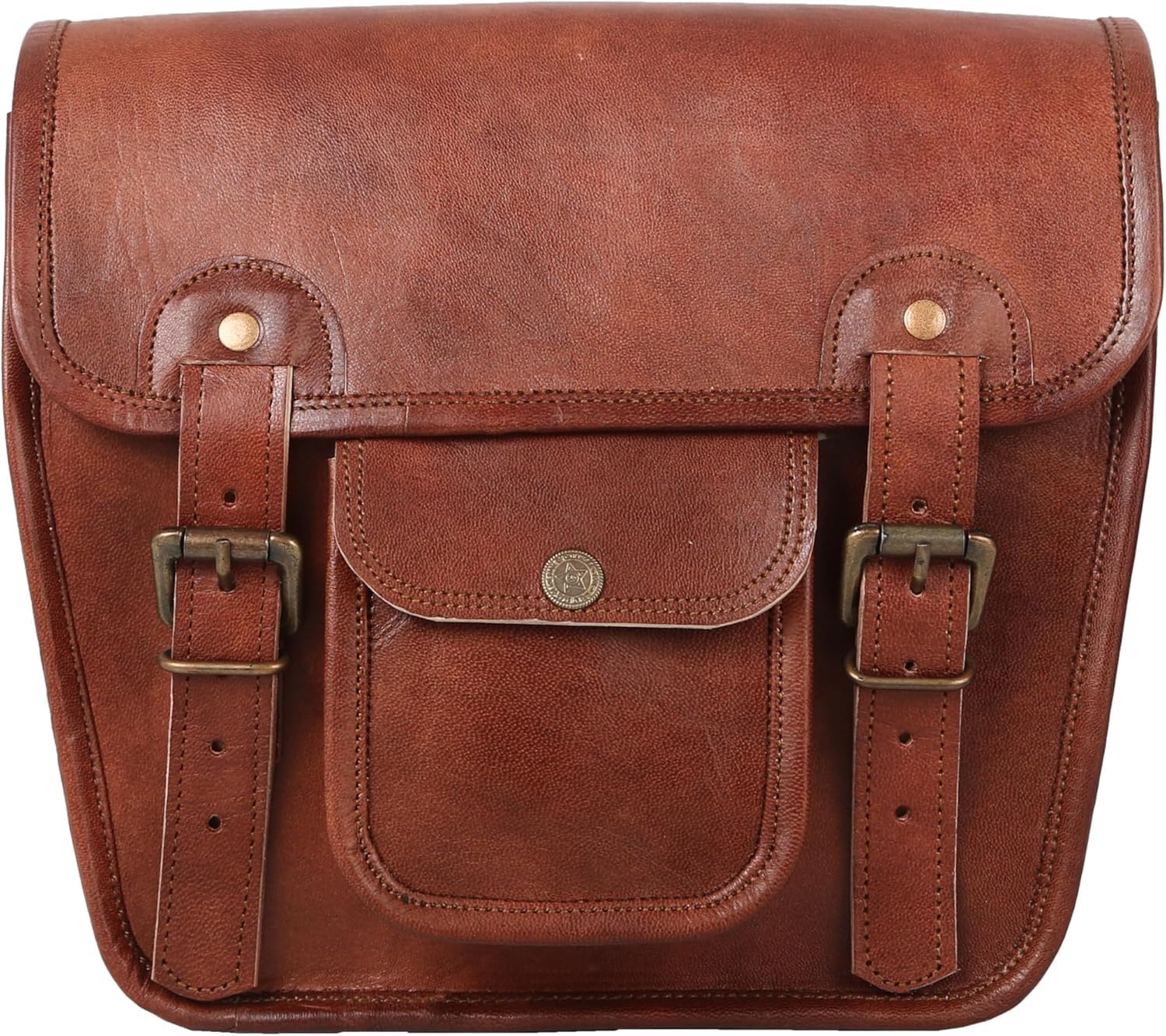 American Blue Set di 2 Borse da Moto in Vera Pelle, da Sella e Bicicletta, a Forchetta Vintage, per gli Amanti della Bicicletta (Brown Set)