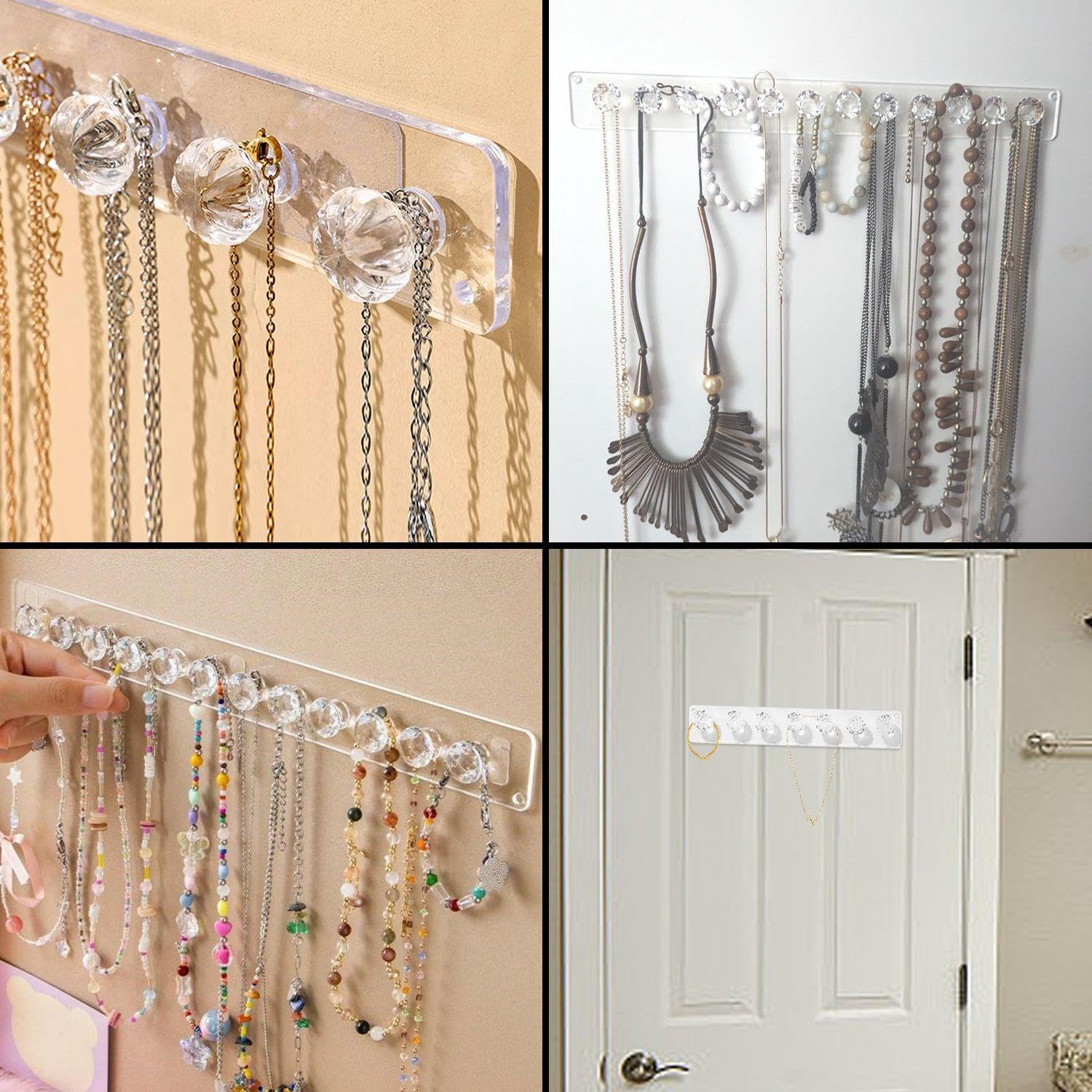 Confezione da 4 Porta Collane Trasparenti, Scatola Porta Gioielli da Appendere, Appendiabiti per Gioielli, Accessori per Guardaroba, Gancio per Collane, Appendiabiti in Acrilico