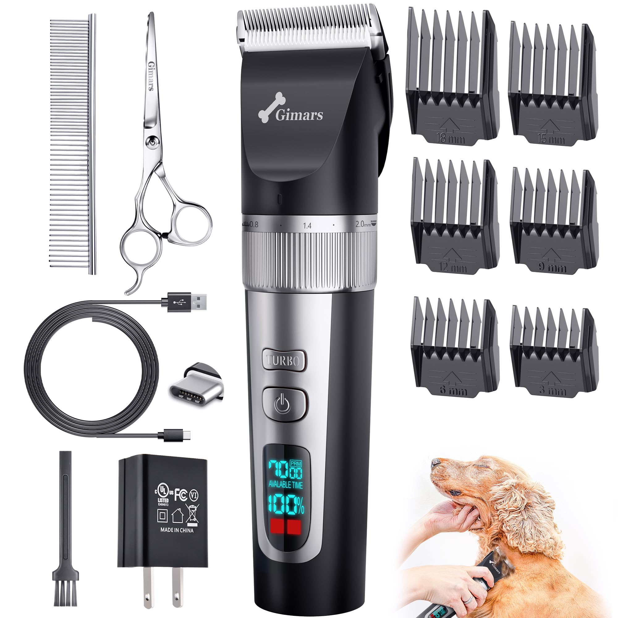 Gimars Dog Clippers with Stainless Steel Dog Grooming Scissors Kits - Silver