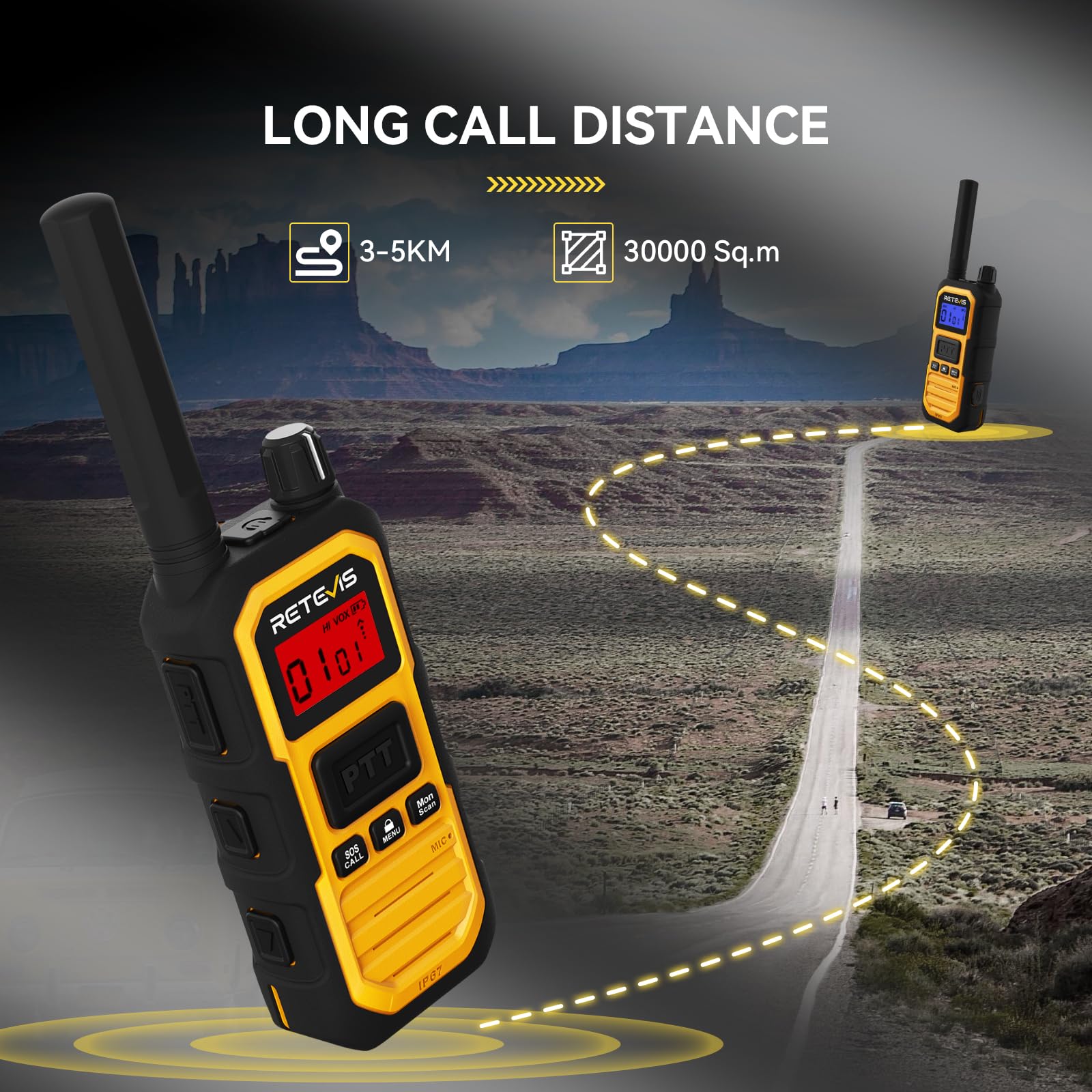Retevis RB648 Plus Talkie Walkie Longue Portée, Radio Bidirectionnelle Étanche IP67, 2000mAh, Alarme d'urgence, Talkie-Walkie Professionnel de Mise à Niveau pour Le Camping (2 Pièces, Jaune)
