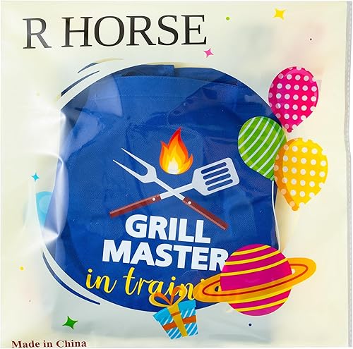 Miniatura 74 de R HORSE Juego de 2 delantales para niños y sombrero de chef, delantal de cocina azul ajustable para niños, kit de pintura y entrenamiento