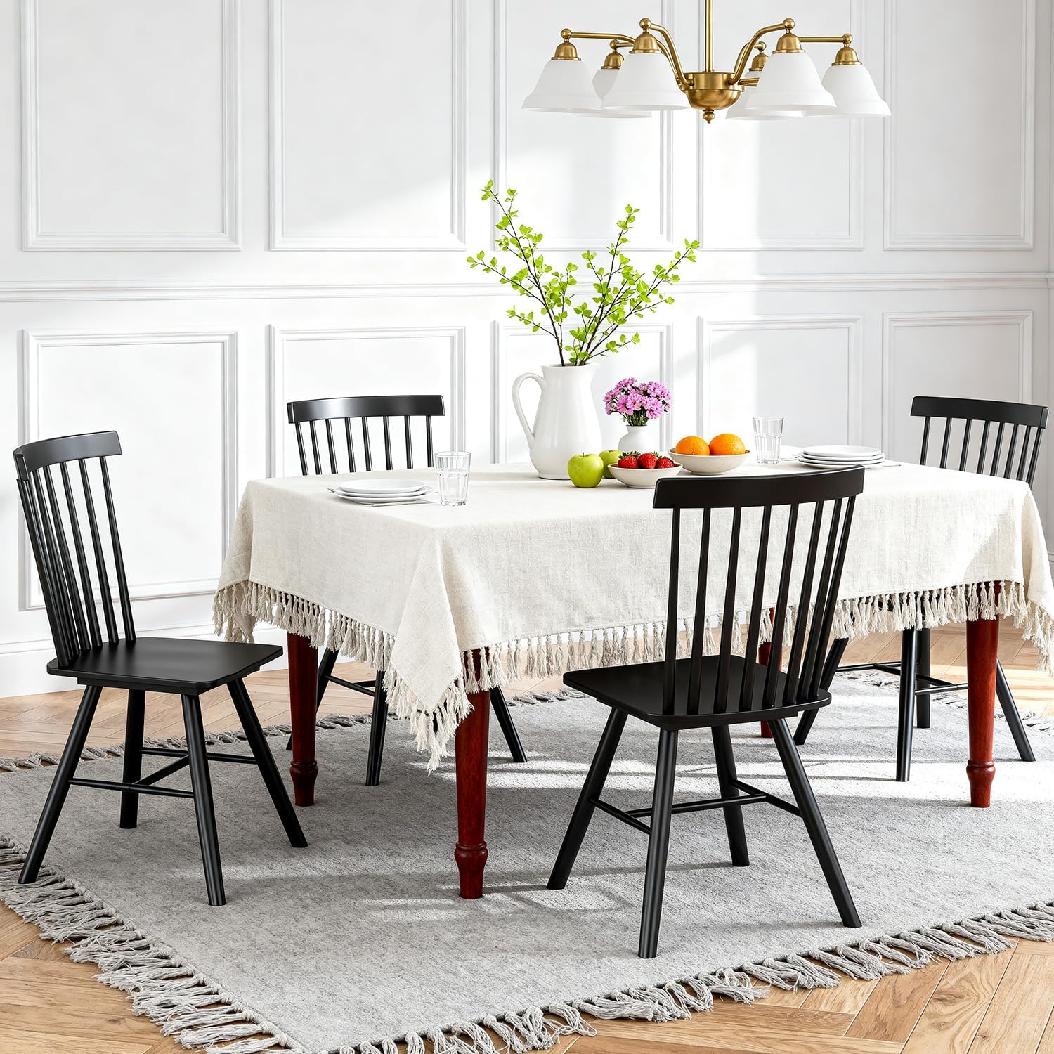 FDW Spindle Back Wooden Dining Chairs Set of 4, Sturdy Windsor Design with Wide Backrest, Comfortable Modern Farmhouse Chairs for Kitchen, Living Room & Restaurant, Easy Assembly, Black