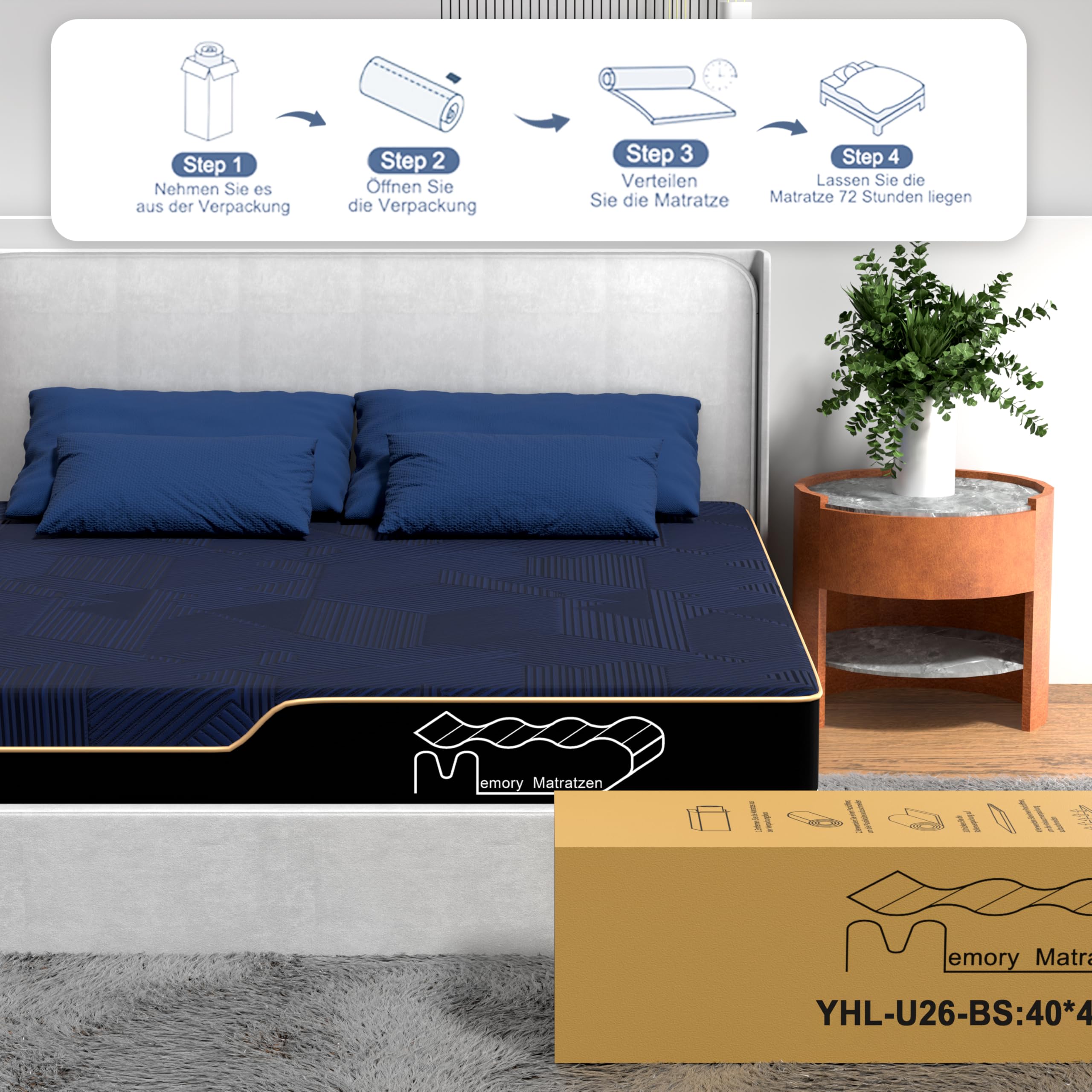 Materasso 160 x 200 cm, altezza 20 cm, H3, materasso in schiuma fredda + materasso in memory gel, grado di durezza H2/H3, 7 zone, rivestimento rimovibile (160 x 200 x 20 cm)