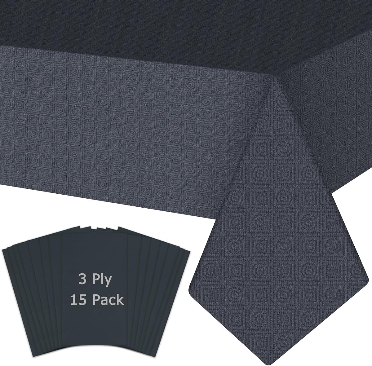 Paper Table Cloths Disposable,Black,54''×108'',15 Pack | Paper Tablecloths for 3-9 Ft Rectangle Tables, Paper & Plastic Party Table Cover, For Birthday, Outdoor, Wedding, Banquet