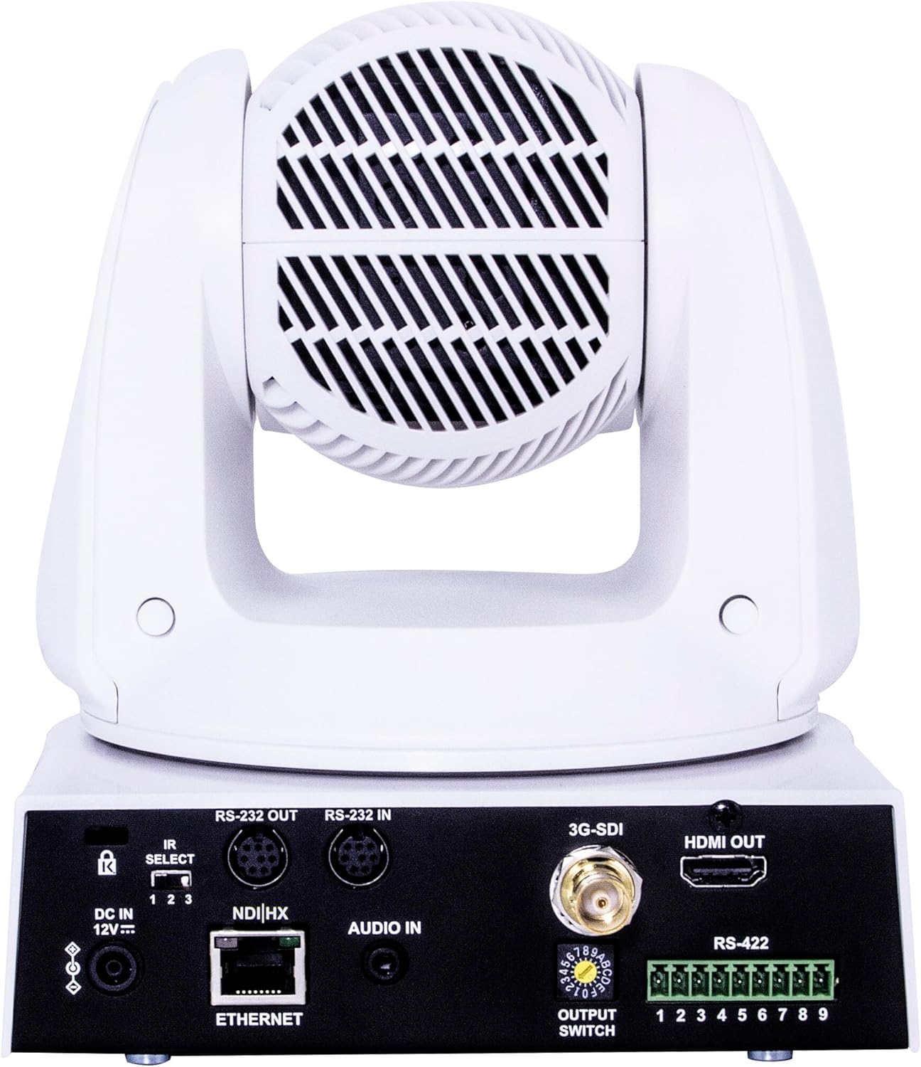 Atzekoa view of the Marshall CV630-NDIW PTZ Camera showing connectivity ports