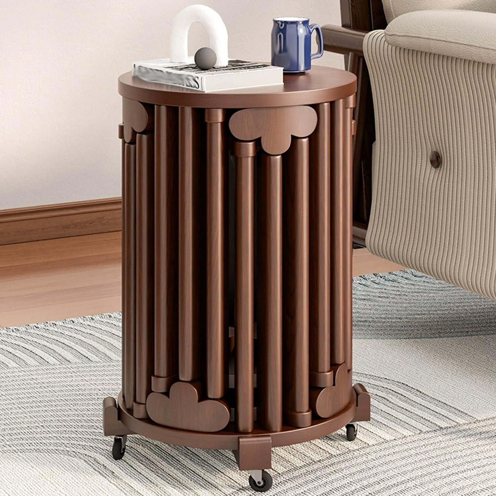 Juego de 6 Taburetes Apilables de Madera con Ruedas Silenciosas de 360° for Comedor, Dormitorio, Sala de Estar, Sofá y Mesa Auxiliar.
