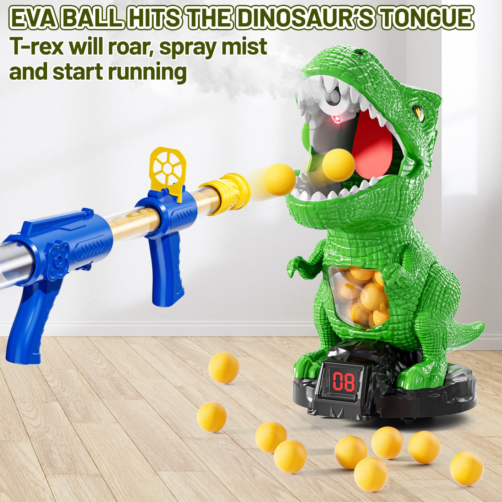 Moveable Dinosaur Shooting Toys for Kids 3-8 Years, Movable Shooting Target Toy with Air Pump Guns, Interactive Competition Game Gift for Boys and Girls Ages 3 4 5 6 7 8 Years Old