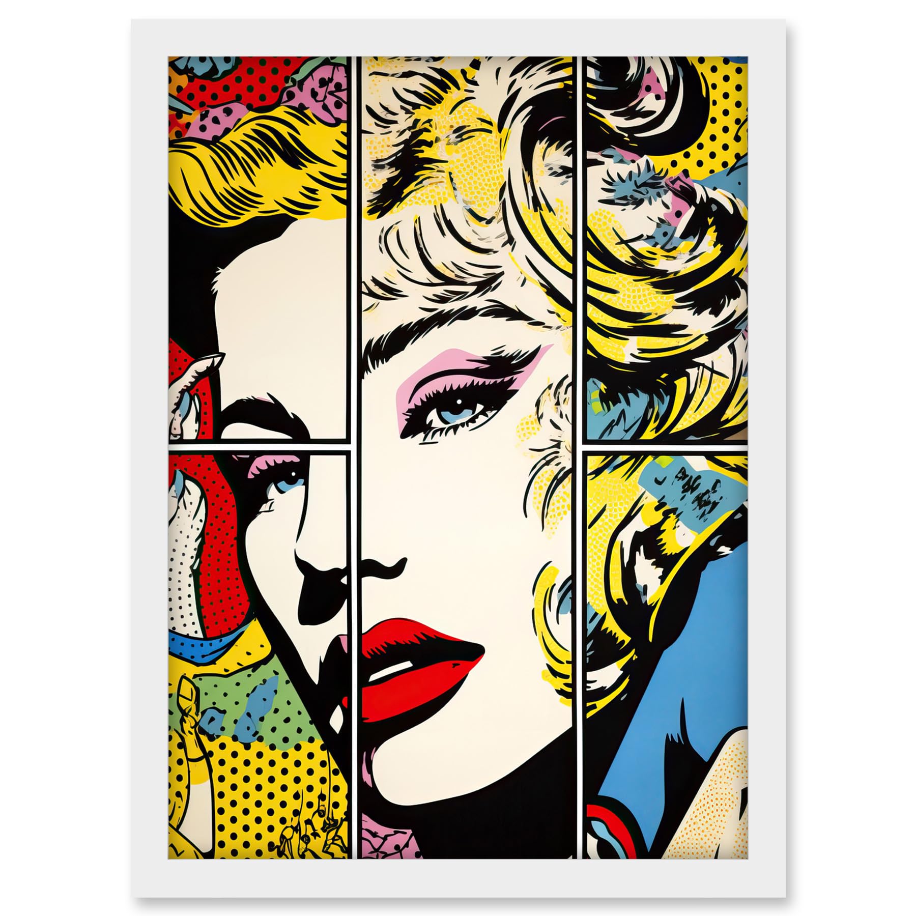 Artery8 Woman Comic Book Strip Style Face Vibrant Portrait Bedroom Decor Teen Halftone Artwork Framed A3 Wall Art Print