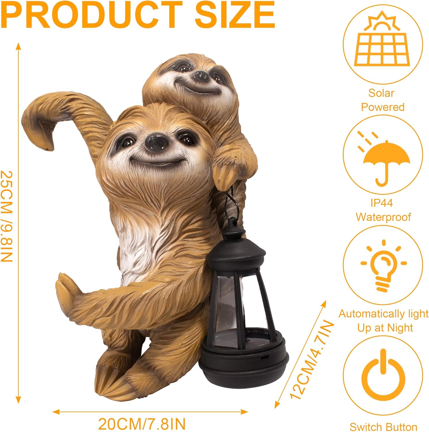 Adorable Sloth Hanging Garden Statue Outdoor Decorative Sculpture, Solar Light Outdoor Waterproof, Garden Decorations Home Patio Yard Outdoor, Relaxed Sloth Gifts for Mom