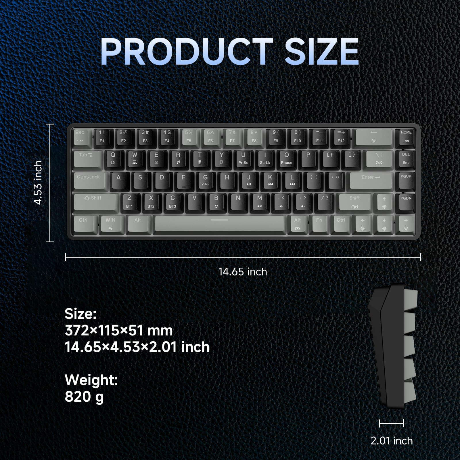 Dierya DK68 Tastiera Gaming Wireless,60% Tastiera Meccanica Bluetooth/2.4G/USB-C RGB,Interruttore Rosso,Double-Shot ABS Keycaps Compatibile con Win/Mac,Nero grigio-B(Layout US,QWERTY)