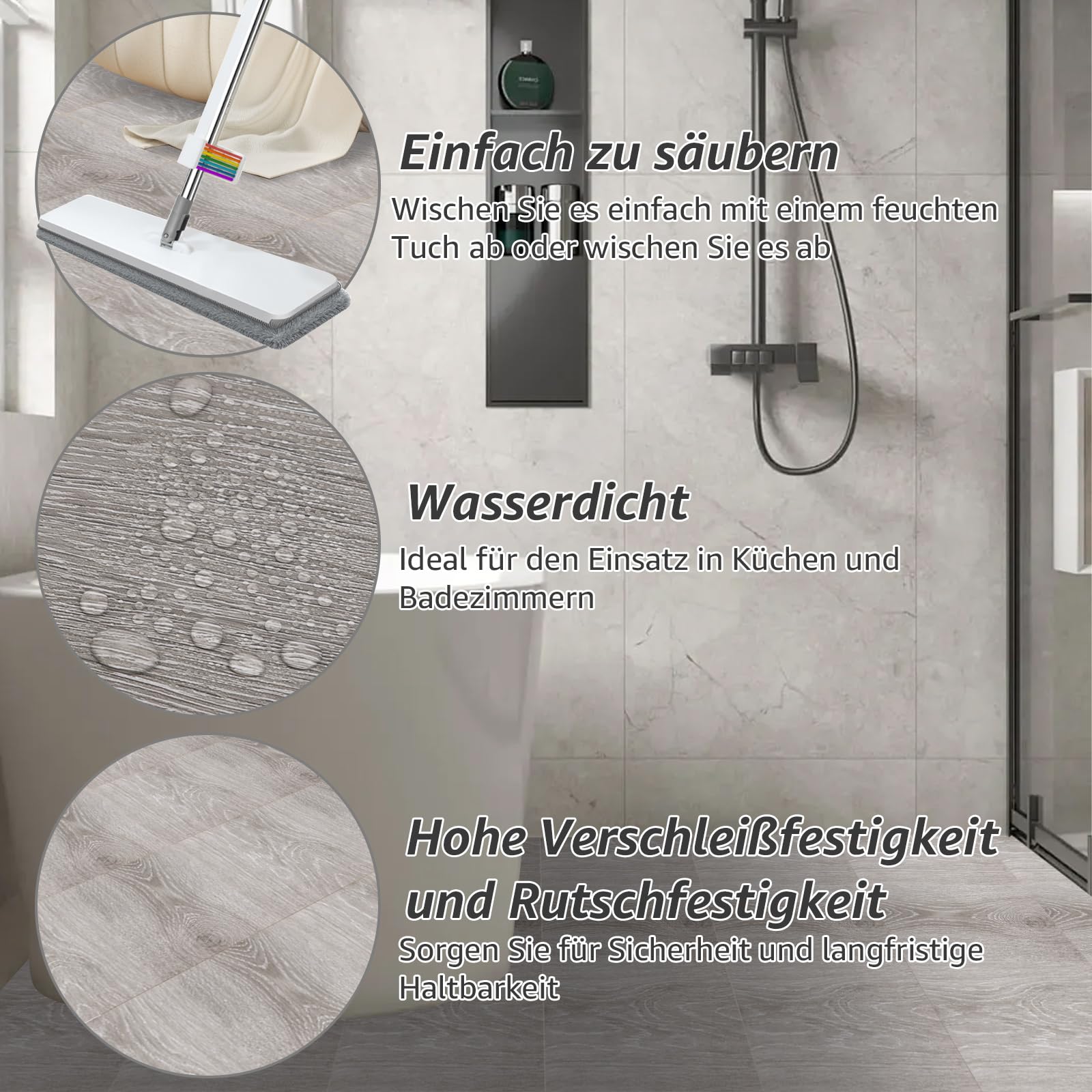 Lot de 40 revêtements de sol en PVC - 30 x 30 cm - Carreaux adhésifs - 3,6 m² - Sol en vinyle - Autocollant - Épaisseur : 1,3 mm - Carreaux autocollants - Gris - Pour salon, cuisine, chambre