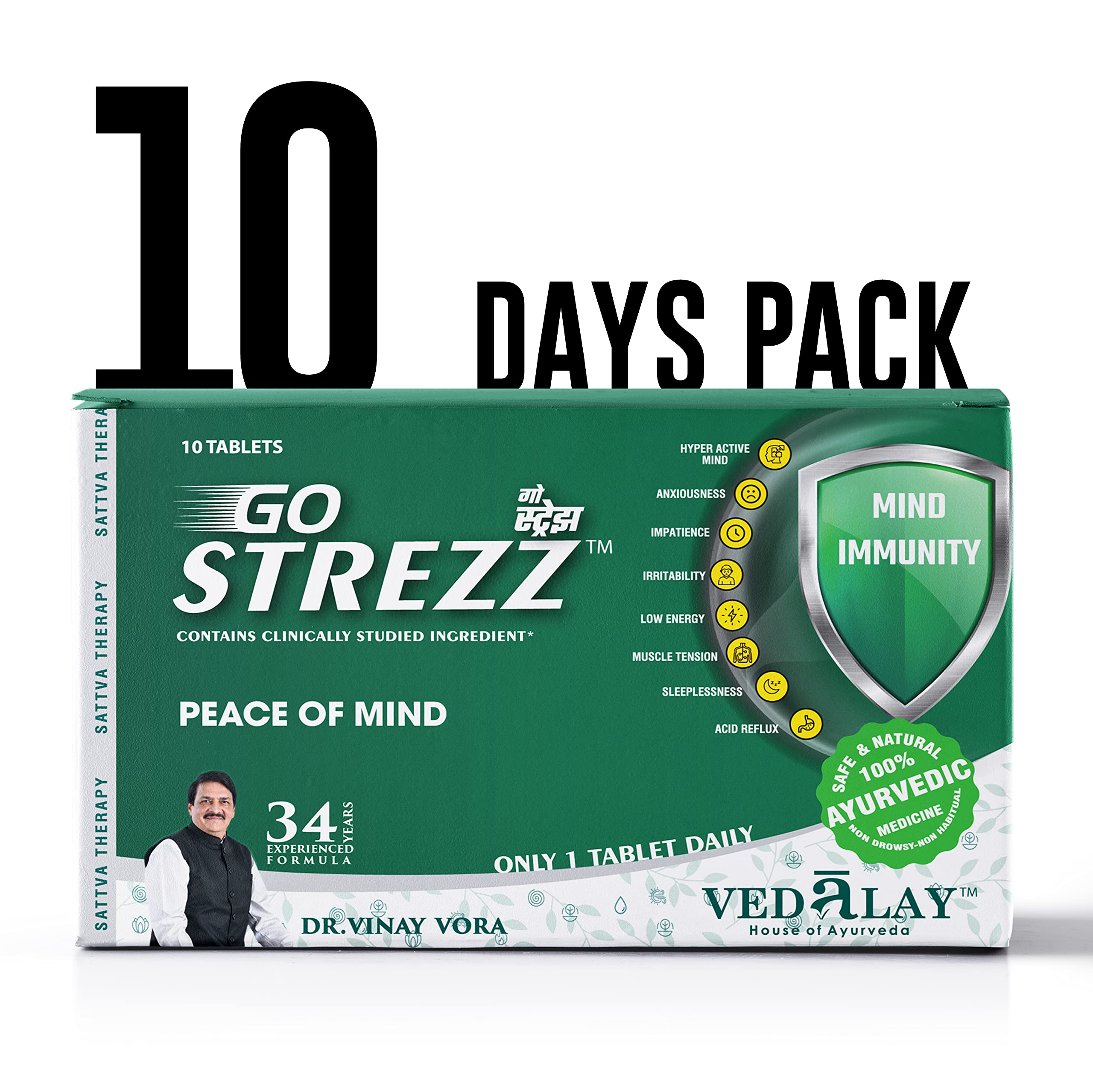 Vedalay Gostrezz Ayurvedic Medicine For Stress Relief & Mind Immunity (Pack of 1-10 Tablets, 10 Days)
