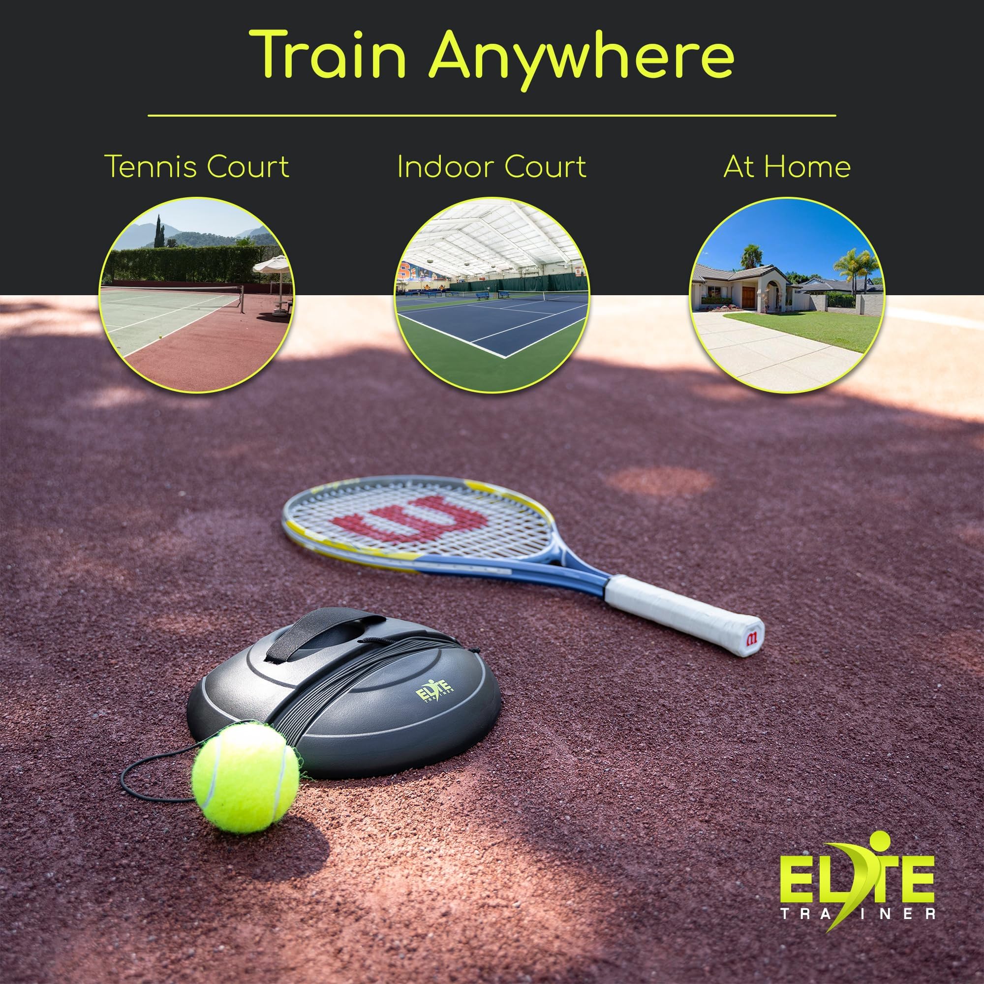 TBA Elite Trainer - Set di palline da tennis con rimbalzo | Base di alimentazione resistente, non richiede riempimento | Viene fornito con palla extra, corda lunga e borsa a rete personalizzata |