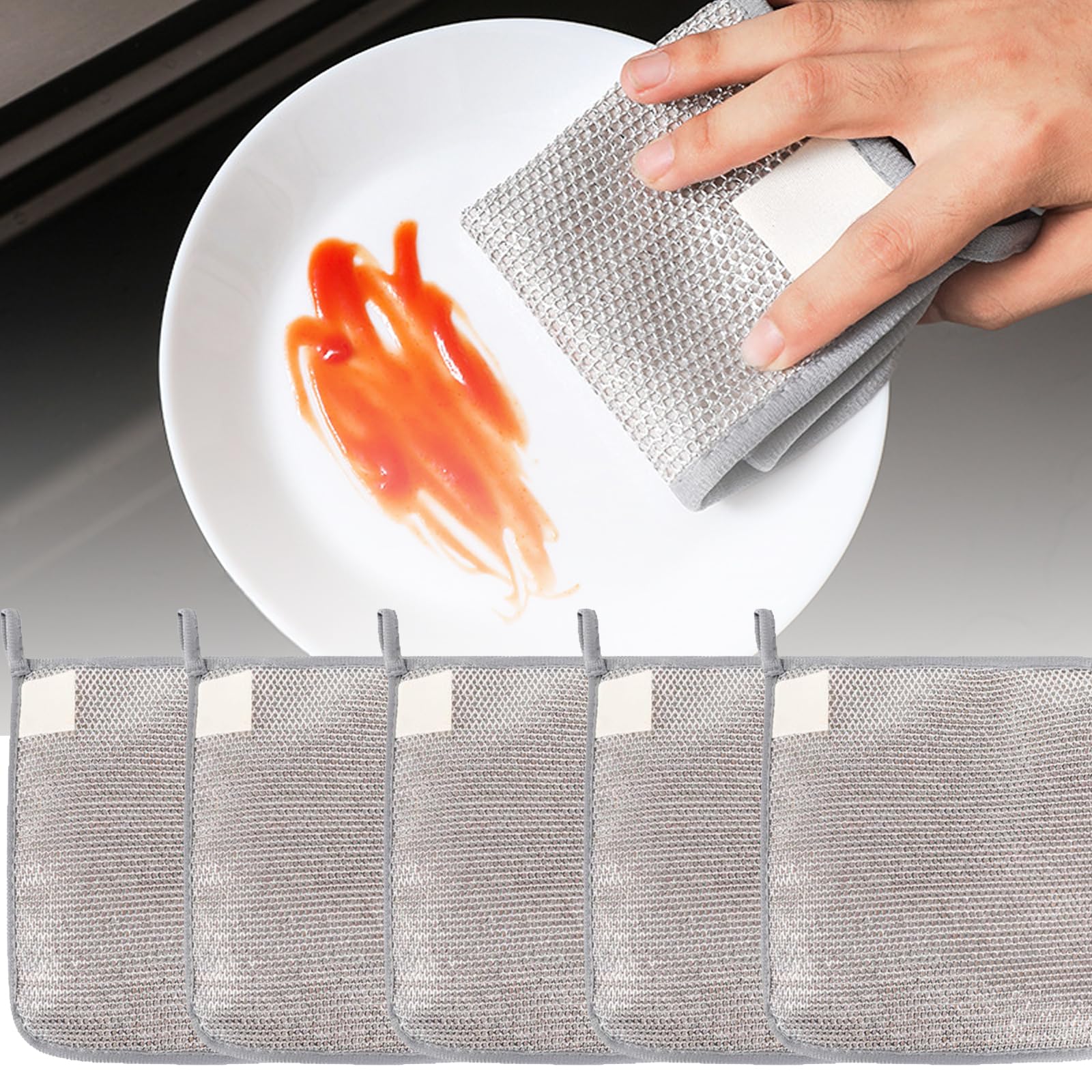 Multipurpose Wire Dishwashing Rags, Durable Non Scratch, Reusable Kitchen Cleaning Dish Towels Dish Cloths, for Kitchen, Dish, Sink, Stove Top(5 Pcs)